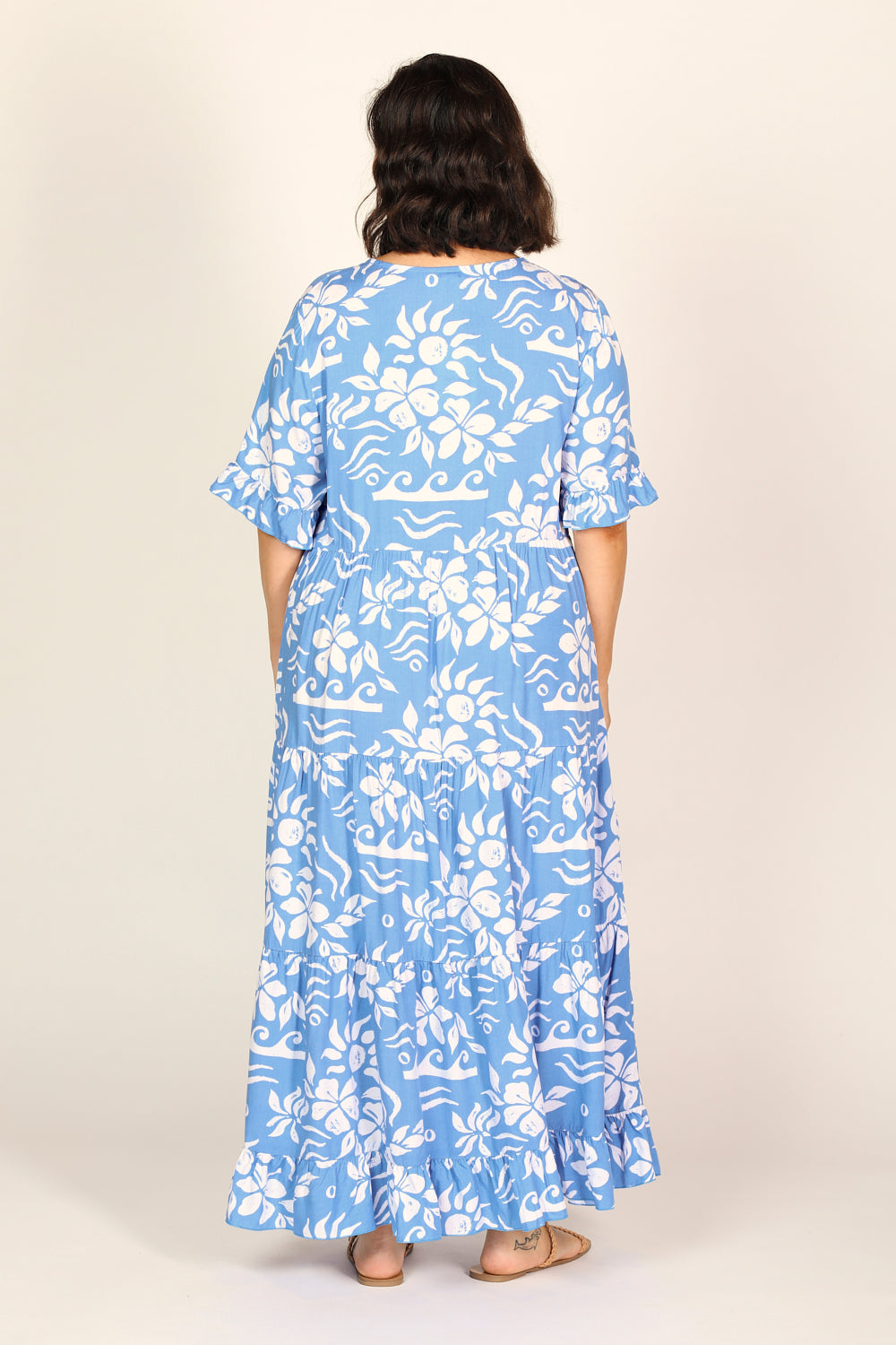 Sabre Frill Maxi Dress in Blue Horizon