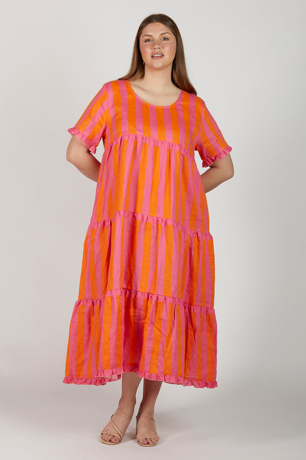 Sabre Linen Frill Maxi Dress in Afterglow