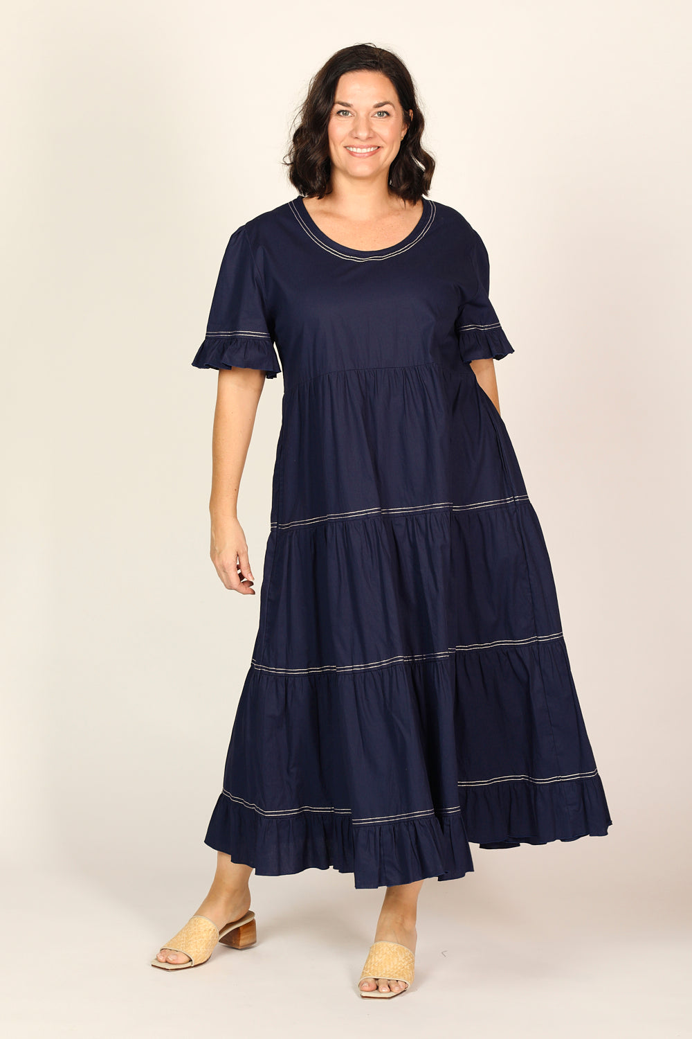 Sabre Poplin Frill Dress in Capri Cove