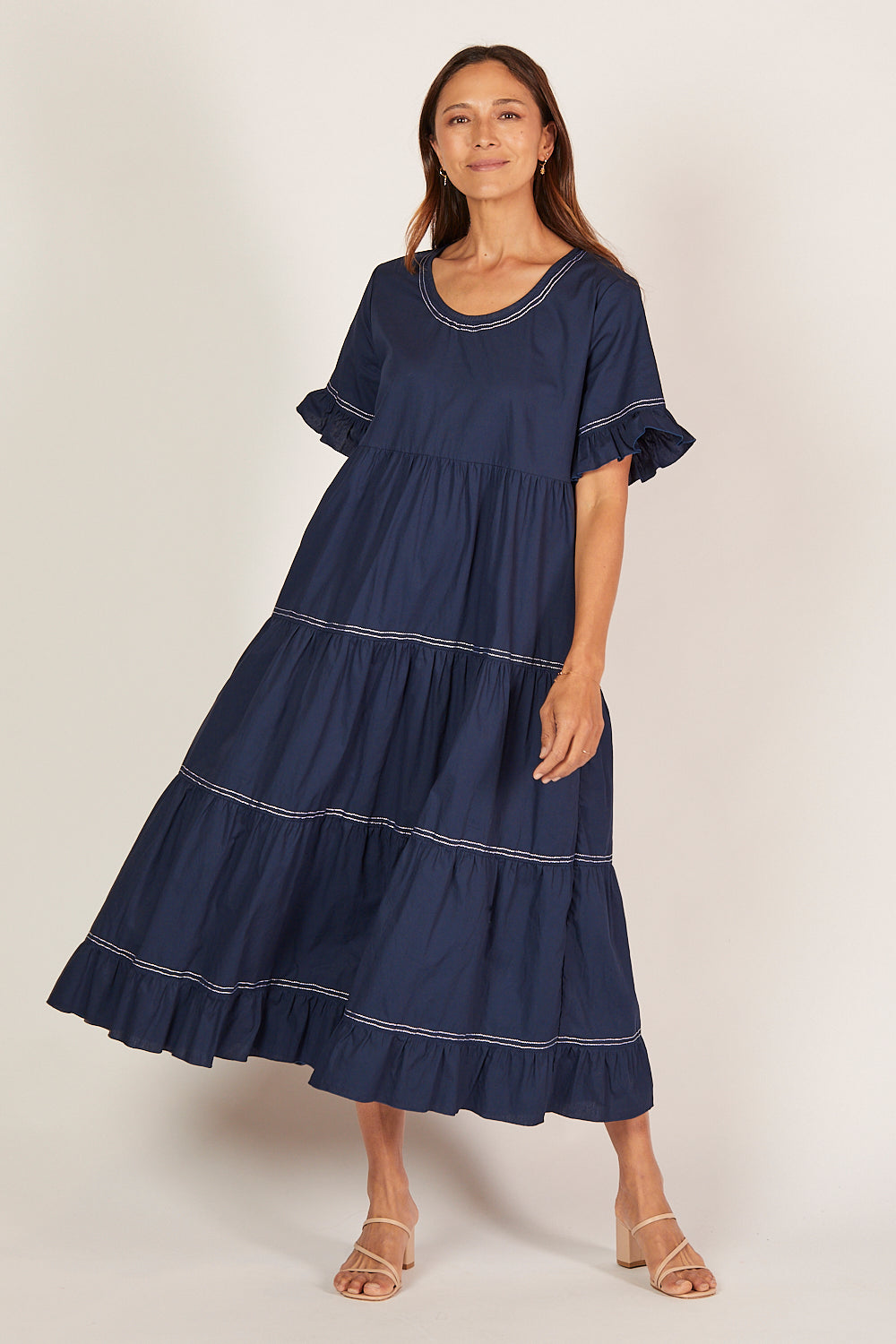 Sabre Poplin Frill Dress in Capri Cove