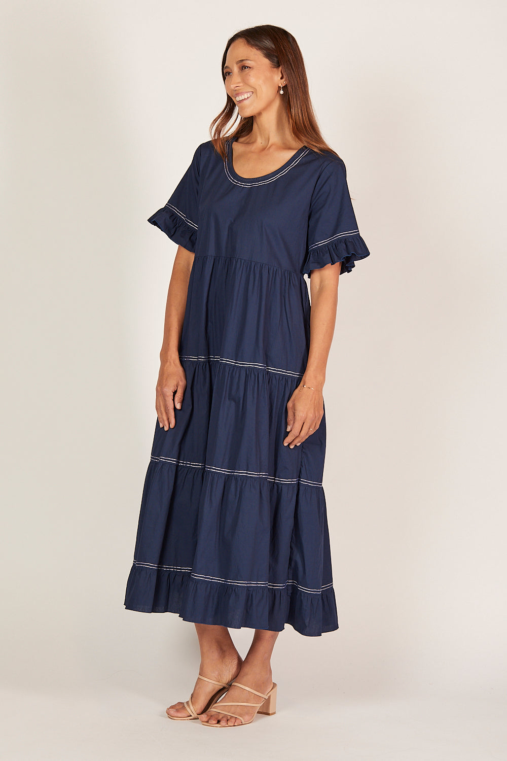 Sabre Poplin Frill Dress in Capri Cove