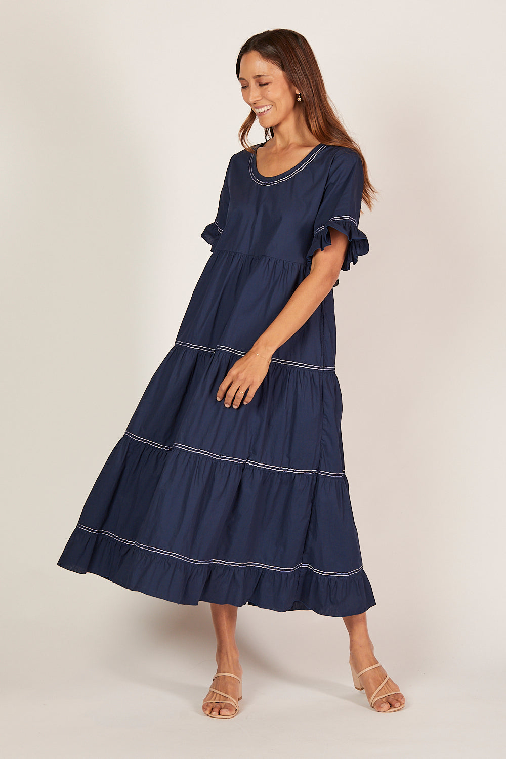 Sabre Poplin Frill Dress in Capri Cove