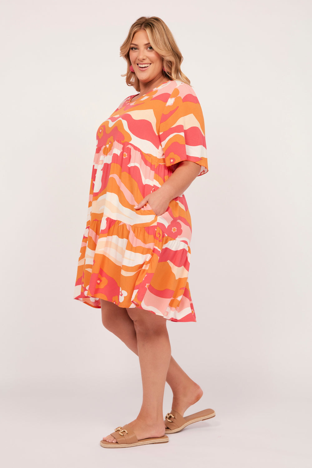 Sabre Short Flutter Sleeve Dress in Solene Pink