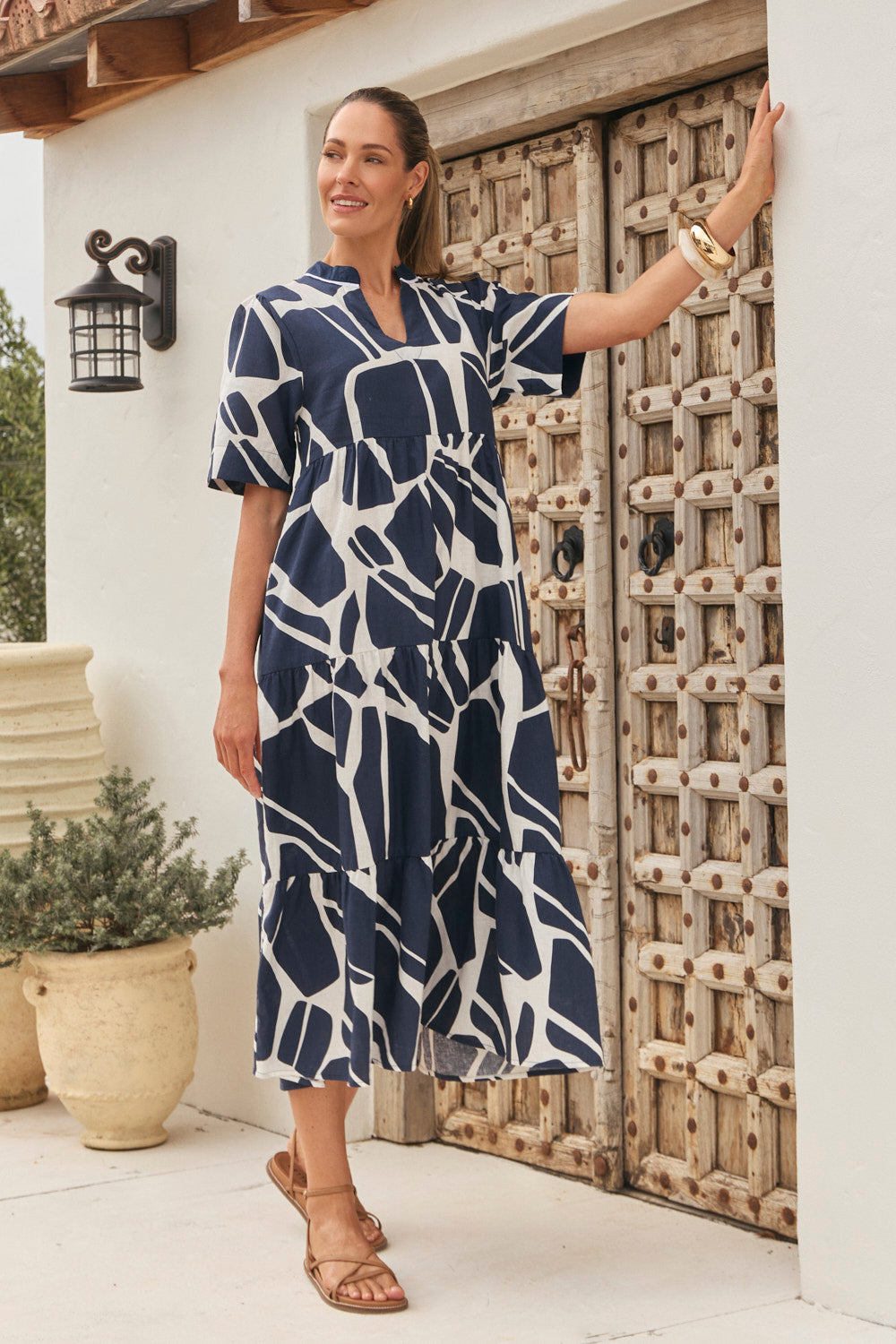 Sabre V-Neck Dress in Fjorde Navy, Maxi Dress - Adrift Clothing