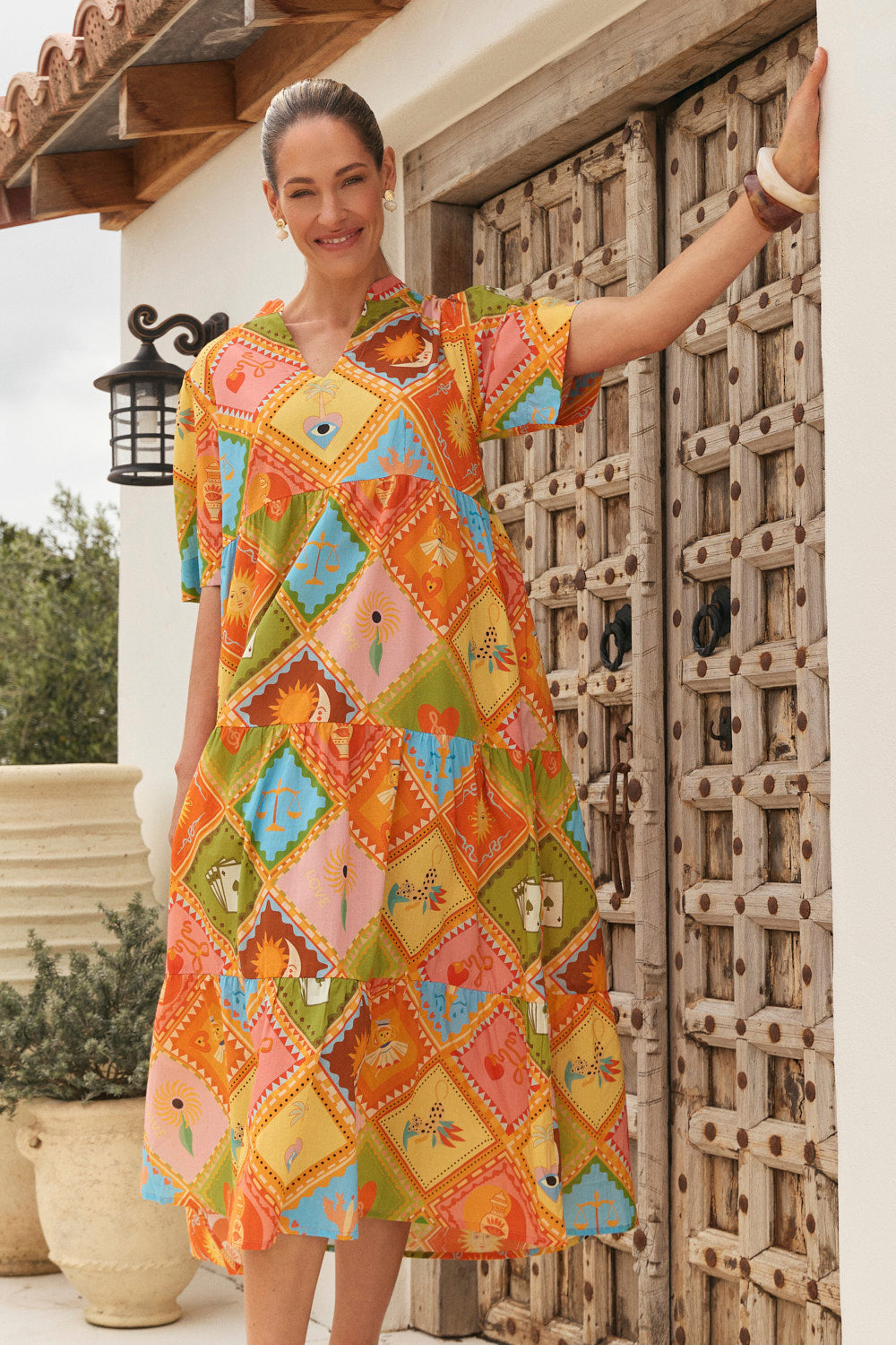 Sabre V-Neck Dress in Sunset Club