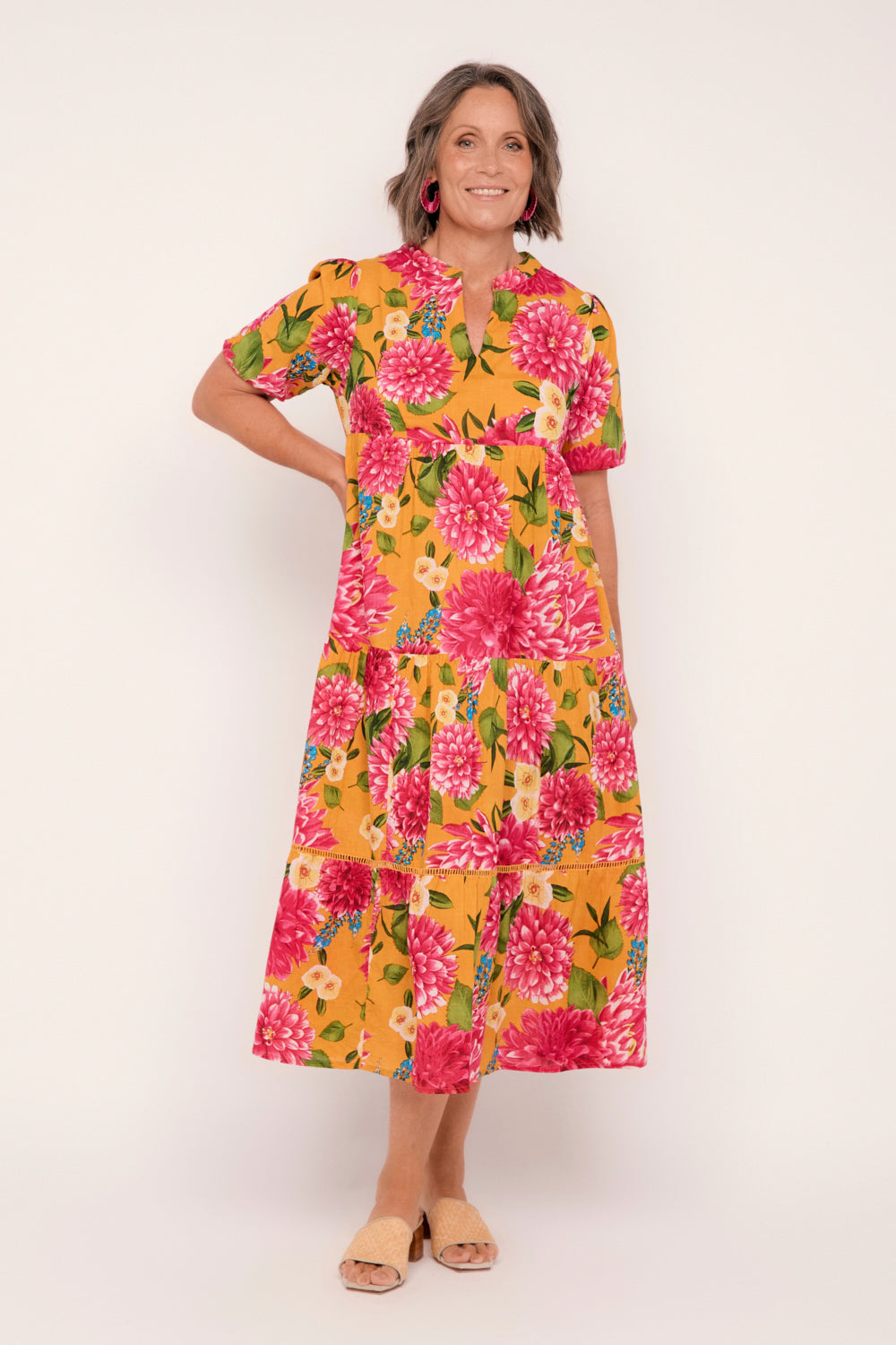 Sabre V-Neck Dress in Dreaming Dahlias