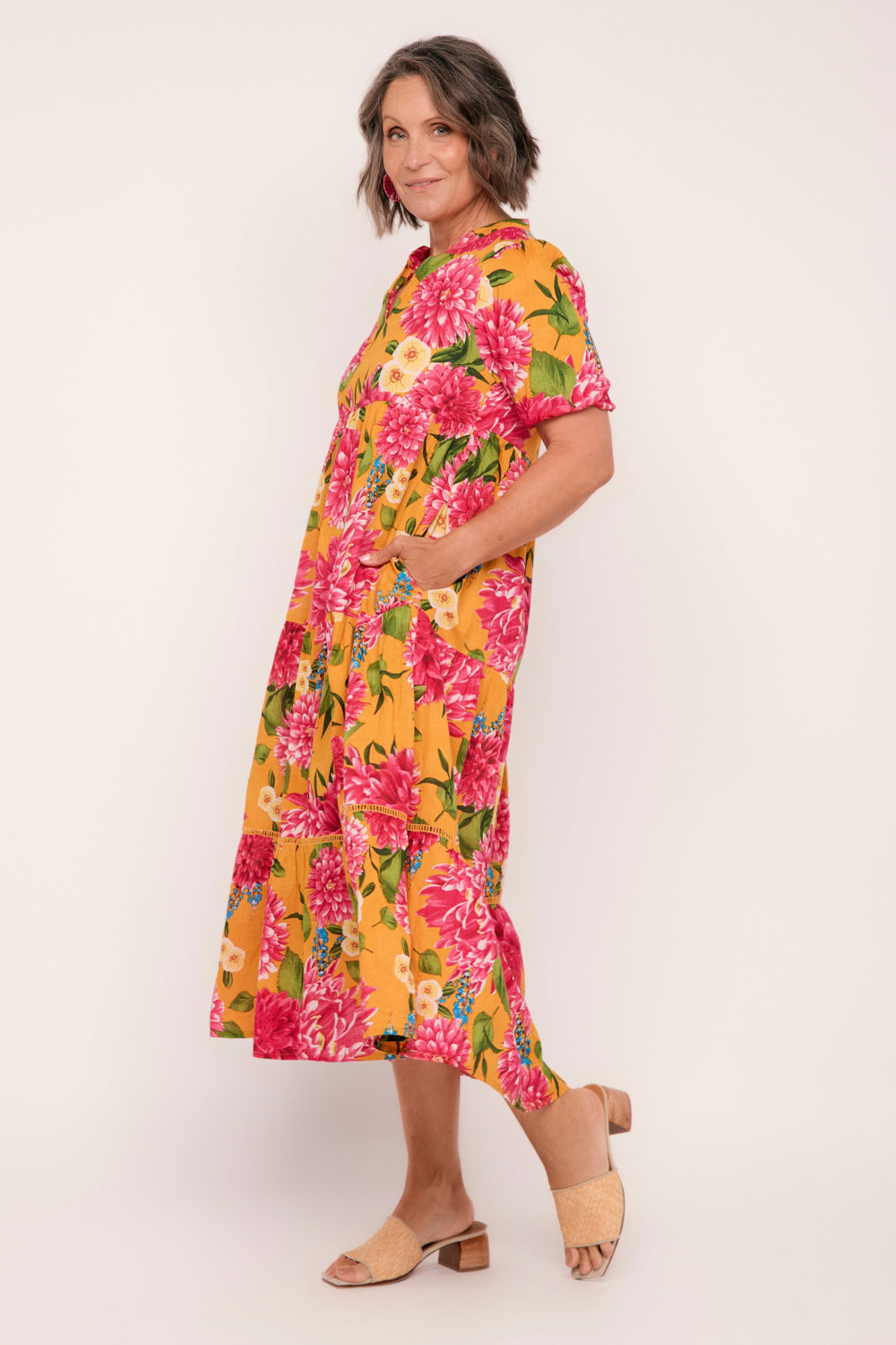 Sabre V-Neck Dress in Dreaming Dahlias