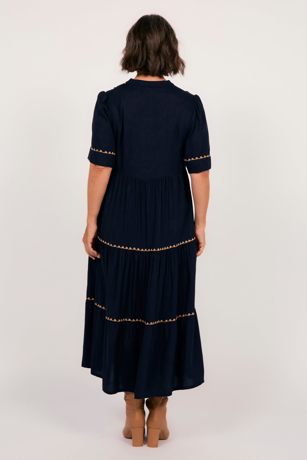 Sabre V-Neck Dress in Navy