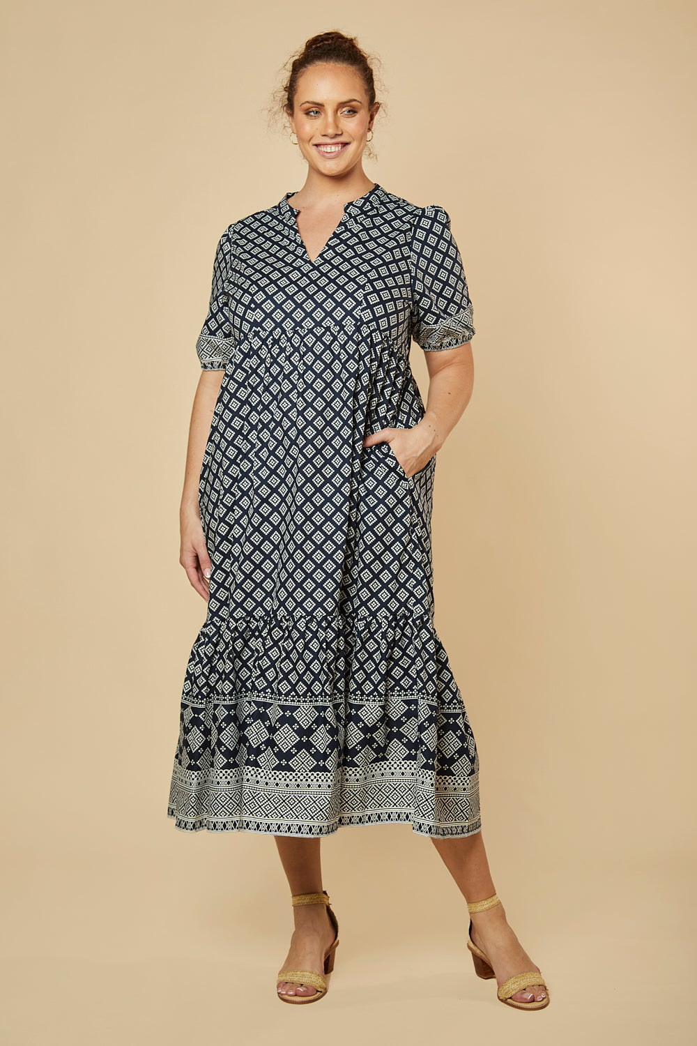 Sabre V-Neck Dress in Navy Iris