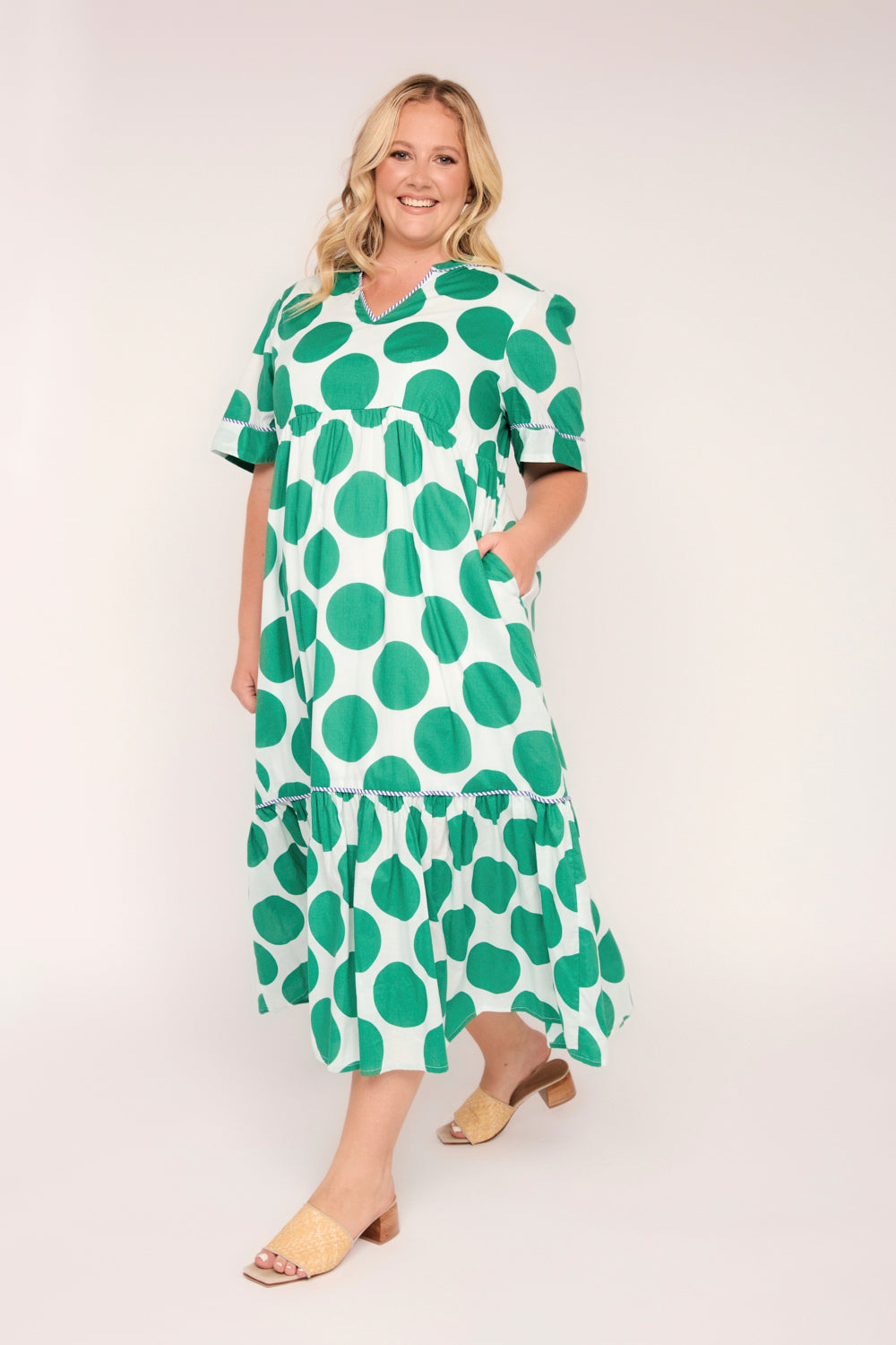 Sabre V-Neck Dress in Polka Fest