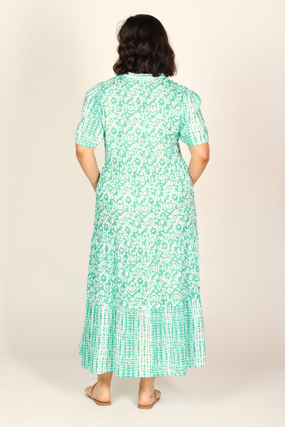 Sabre V-Neck Dress in Shibori Turquoise