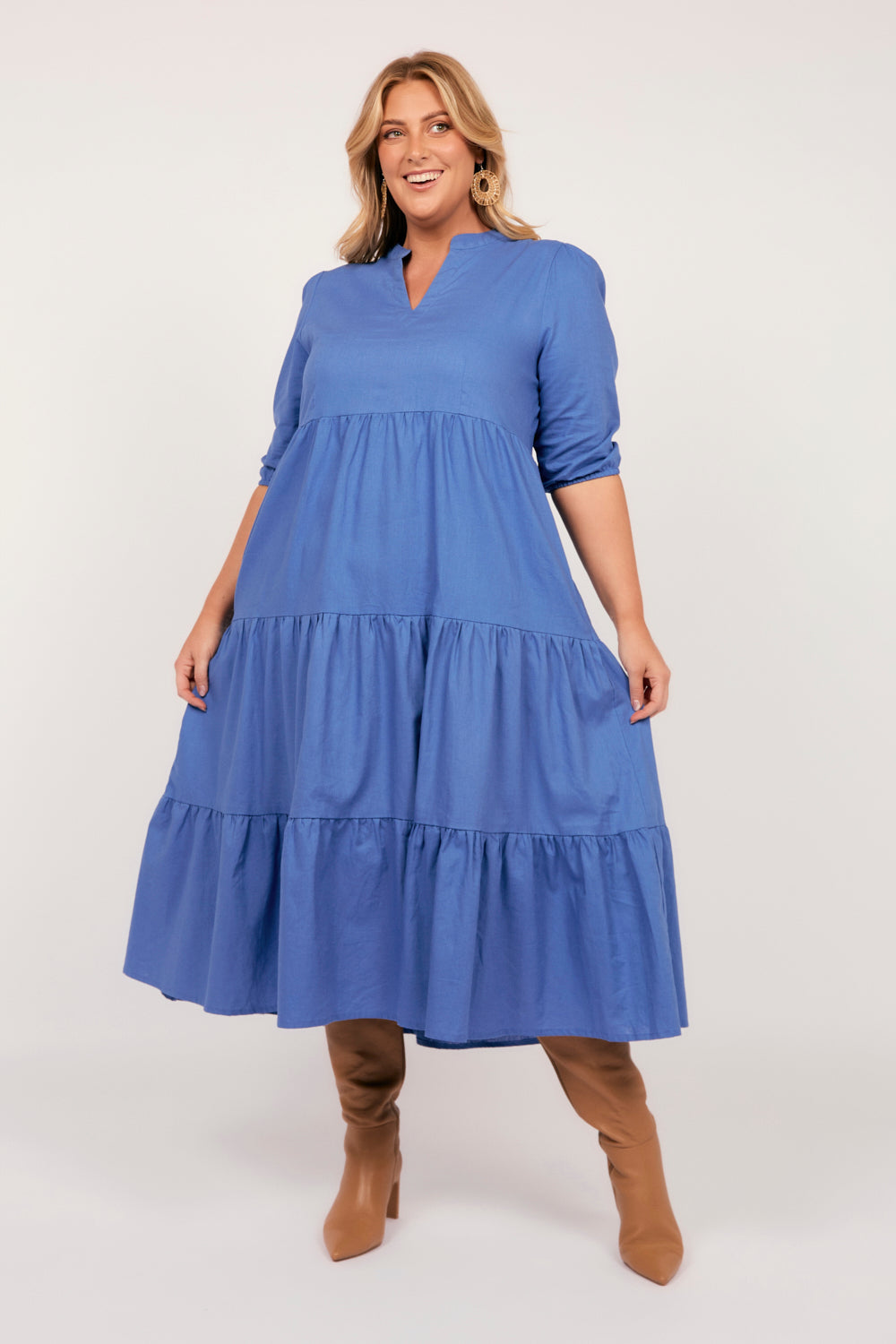 Sabre V-Neck Dress in Yale Blue