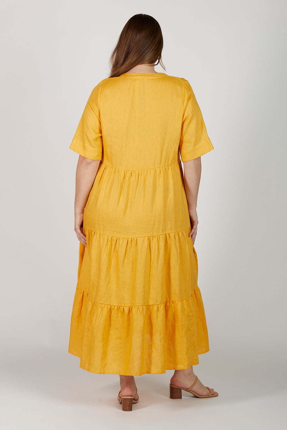 Sabre V-Neck Linen Dress in Golden Hour