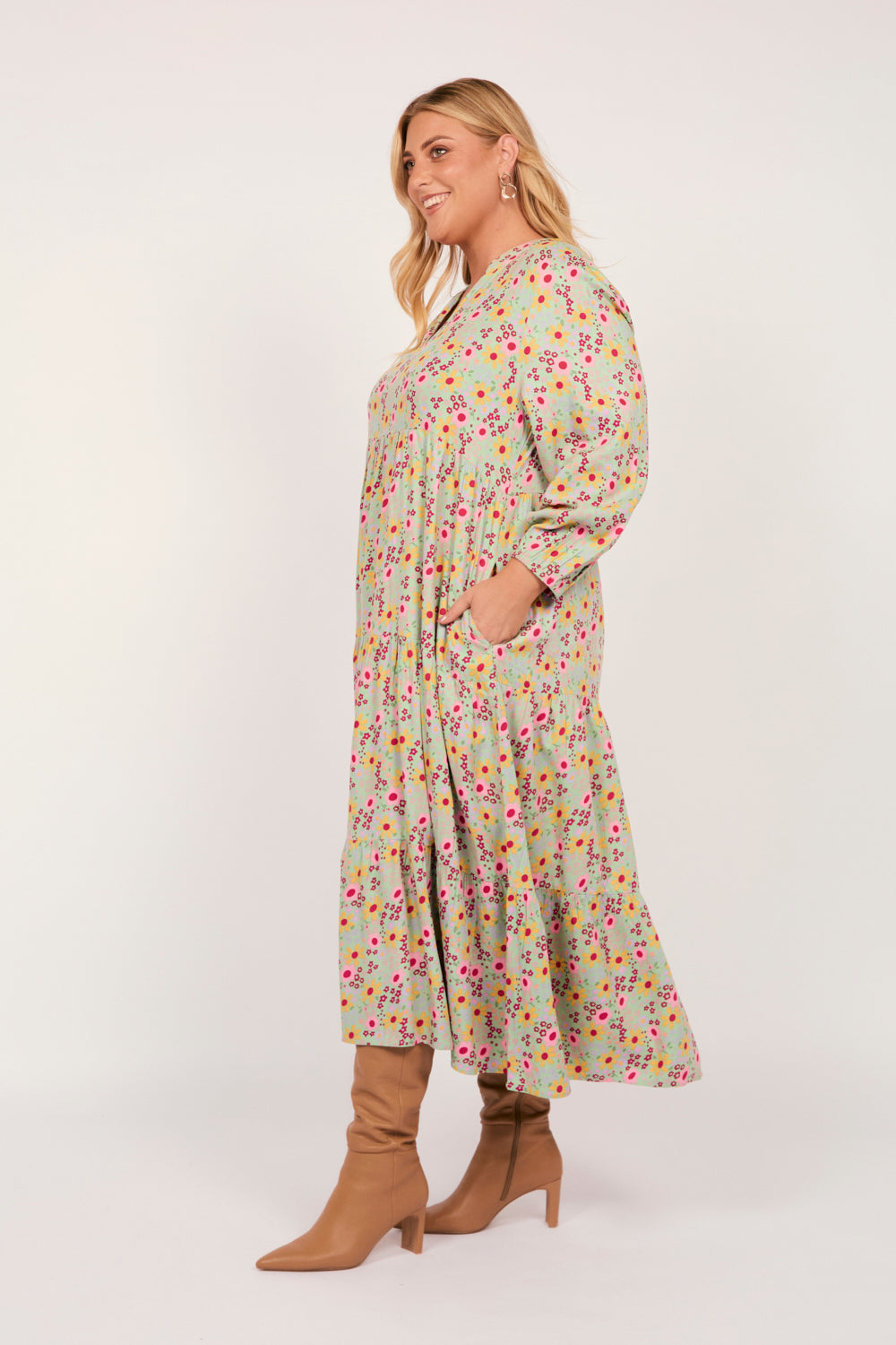Sabre V-Neck Long Sleeve Dress in Autumn Posy