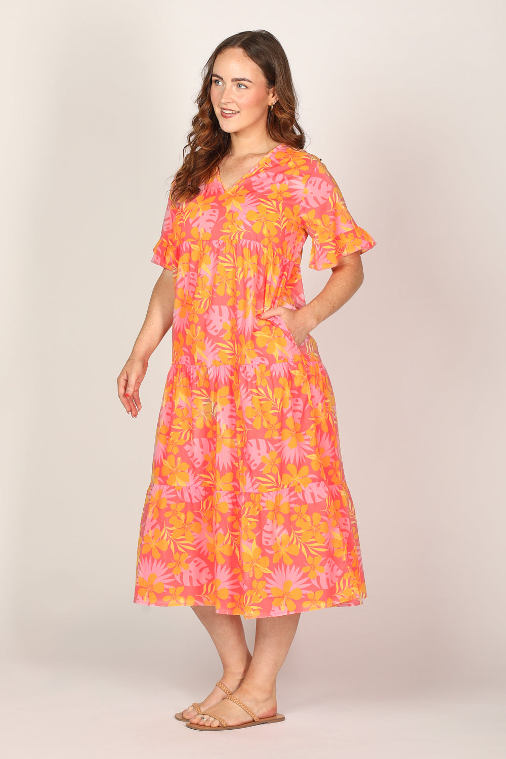 Sabrina Maxi Dress in Peach Jungle