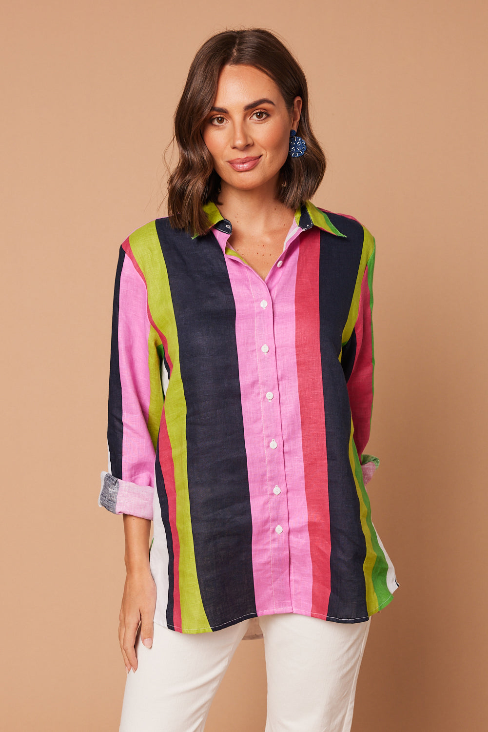 Oversized Linen Boyfriend Shirt in Treviso Stripe