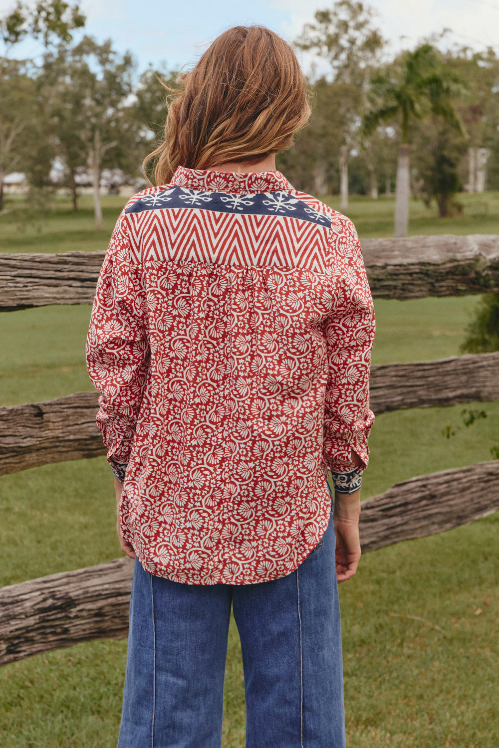 Sam Shirt in Sundar Drift in silky drape rayon, designed in Brisbane Australia