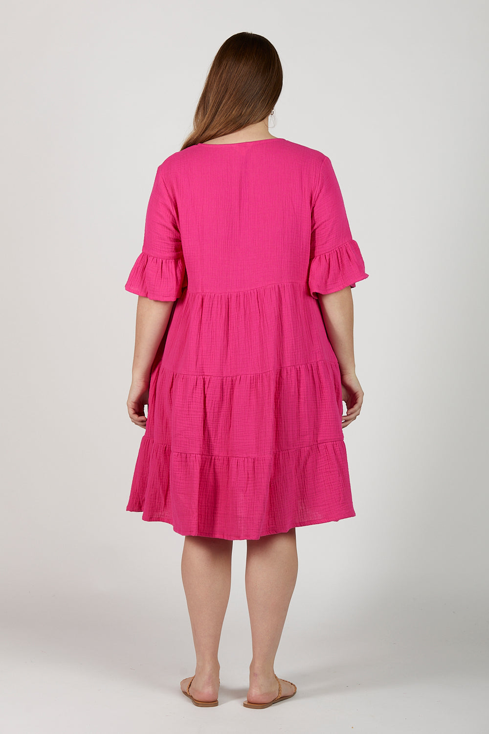 Scout Crinkle Cotton Tiered Dress in Pink Glo