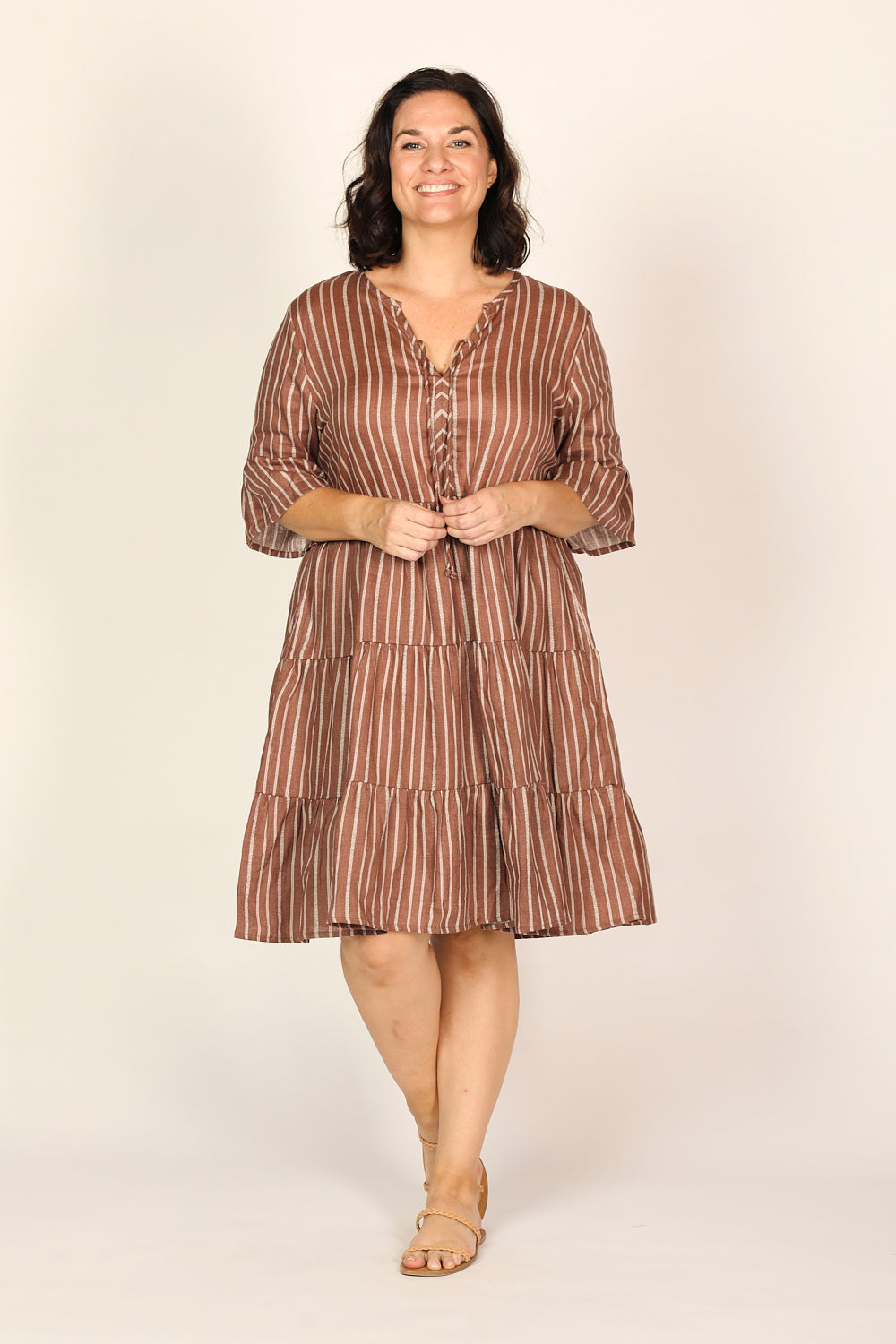 Scout Linen Tiered Dress in Nutmeg