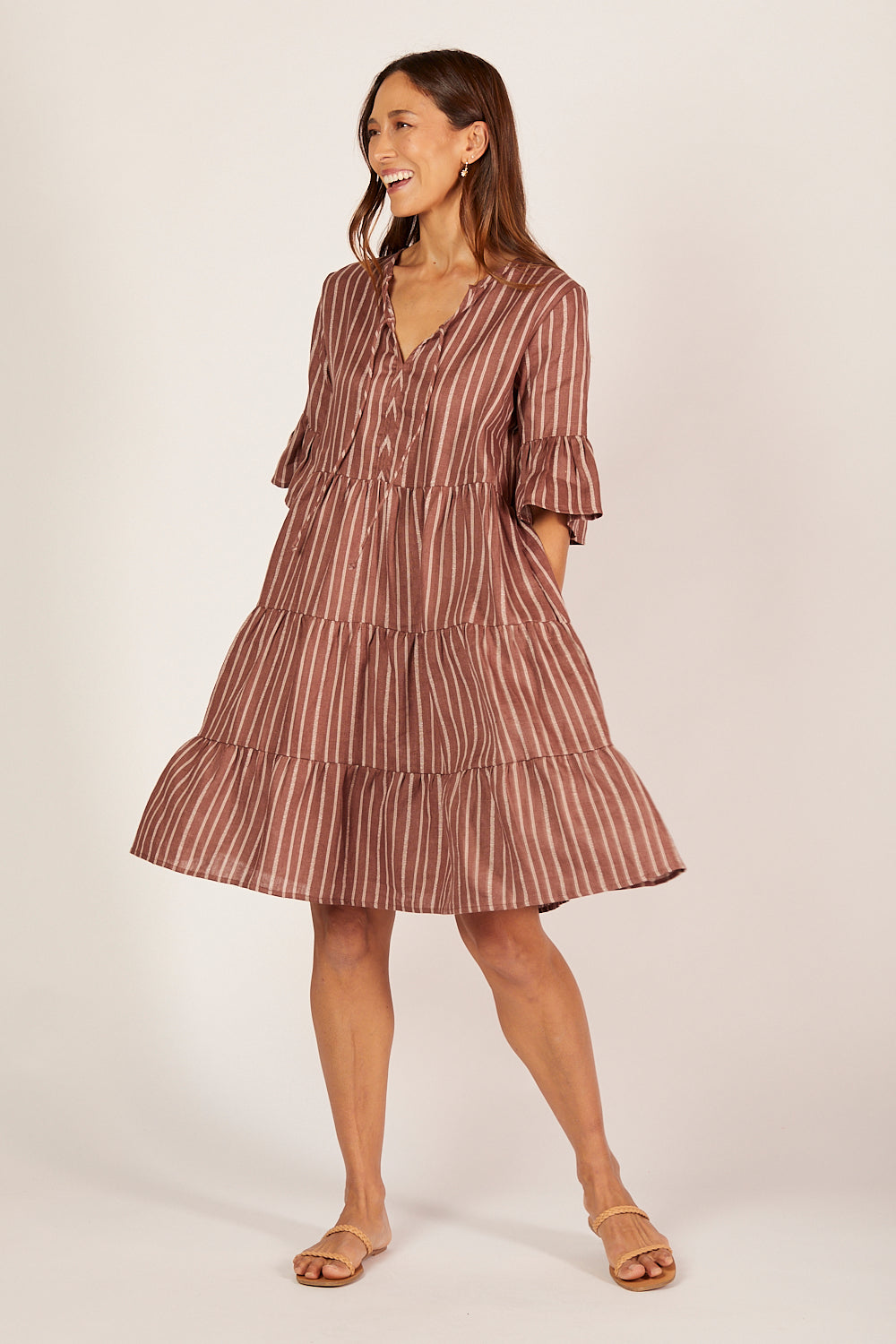 Scout Linen Tiered Dress in Nutmeg