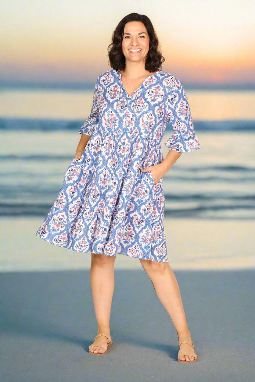 Scout Tiered Dress in Blue Nouveau