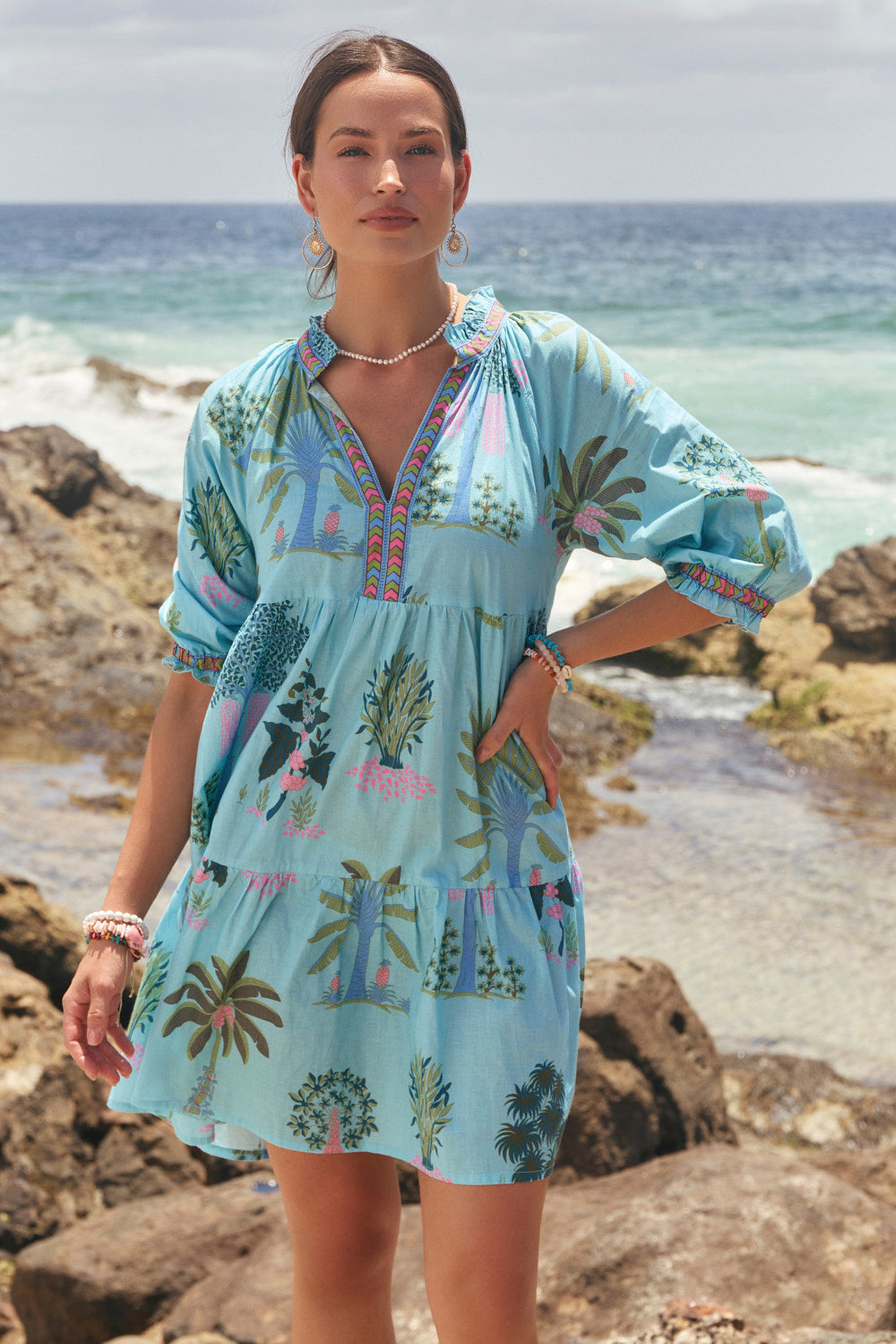 Scout Tiered Dress in Blue Oasis