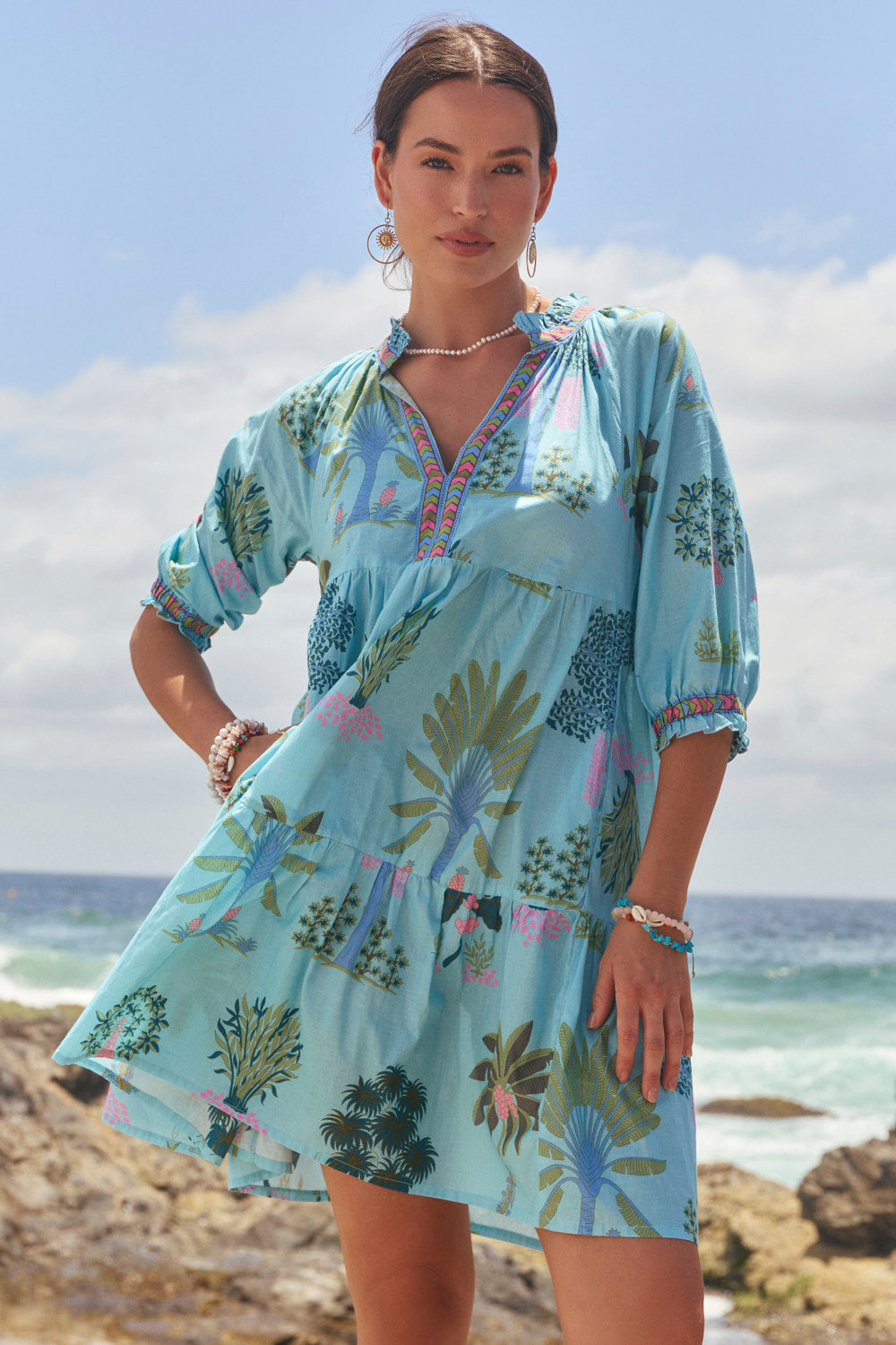 Scout Tiered Dress in Blue Oasis