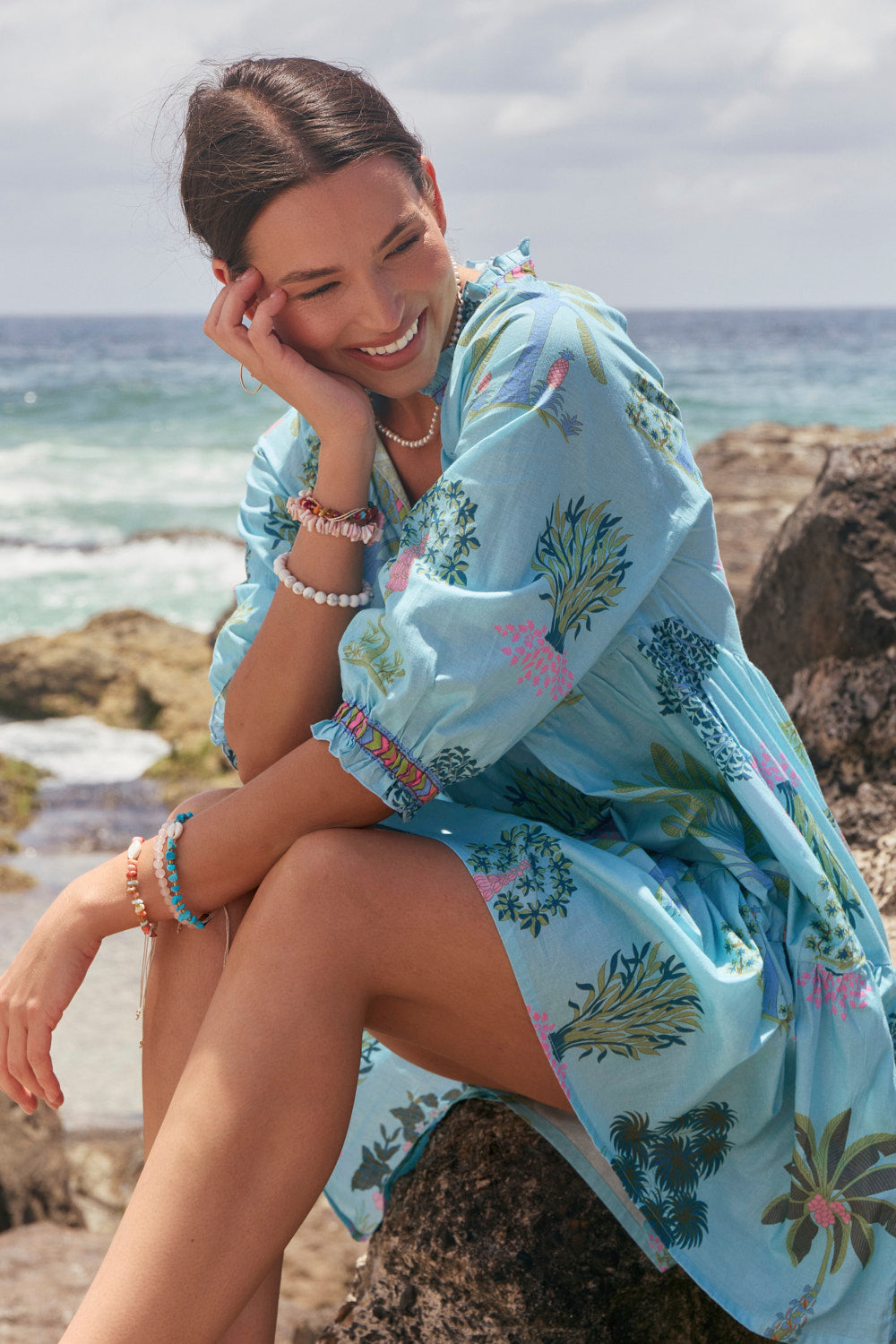 Scout Tiered Dress in Blue Oasis