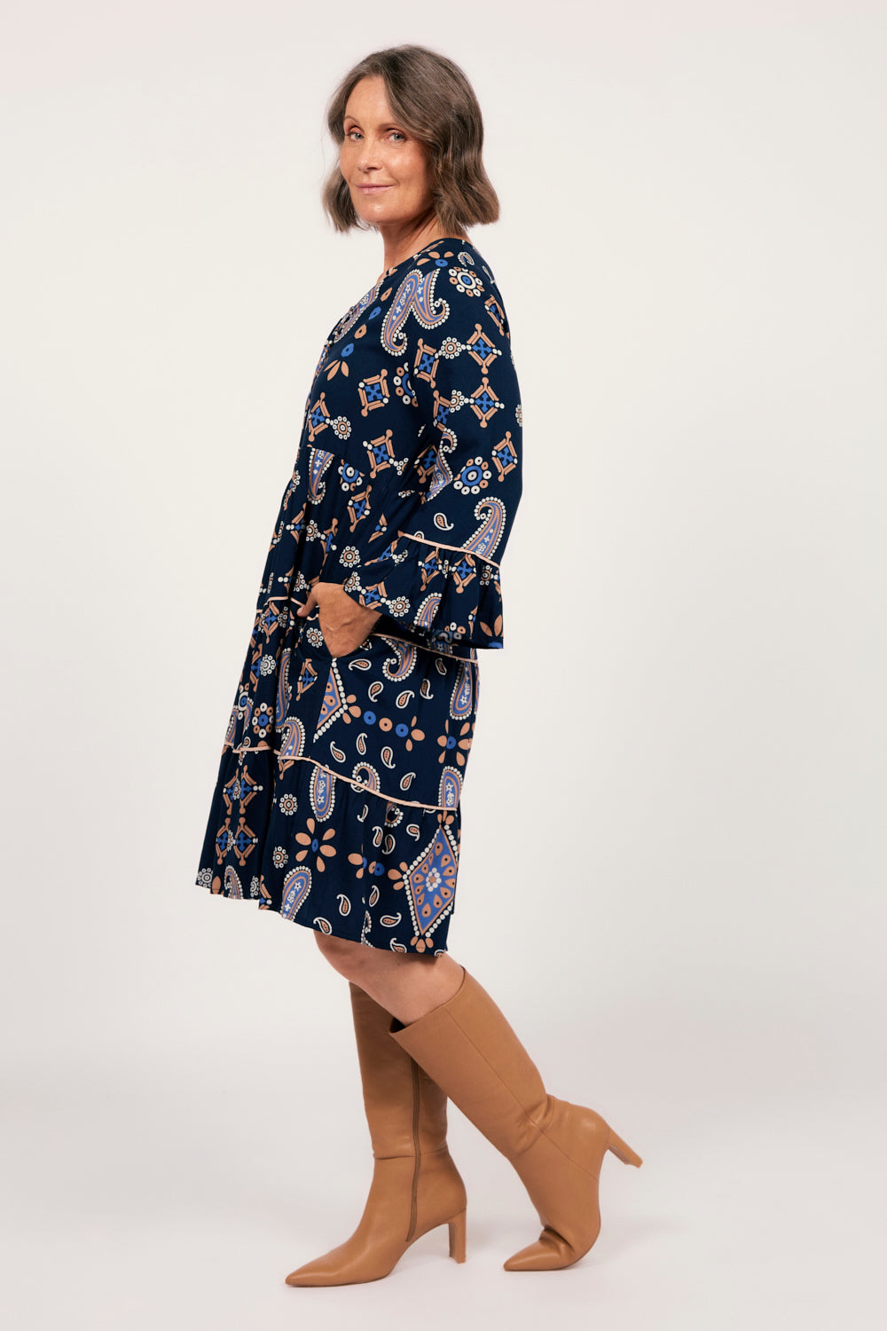 Scout Tiered Dress in Navy Filigree