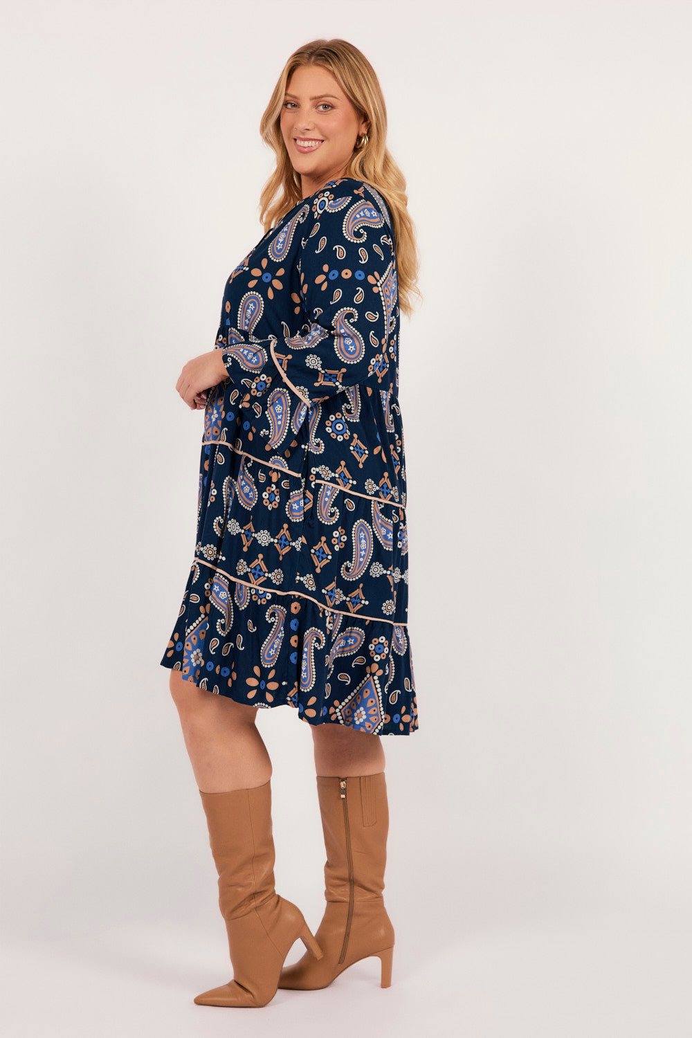 Scout Tiered Dress in Navy Filigree