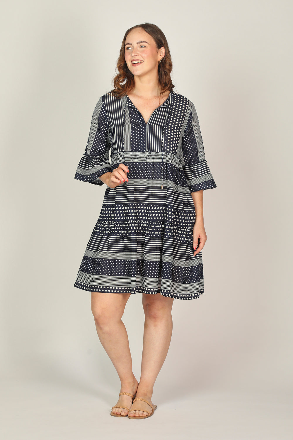 Scout Tiered Dress in Polka Stripes