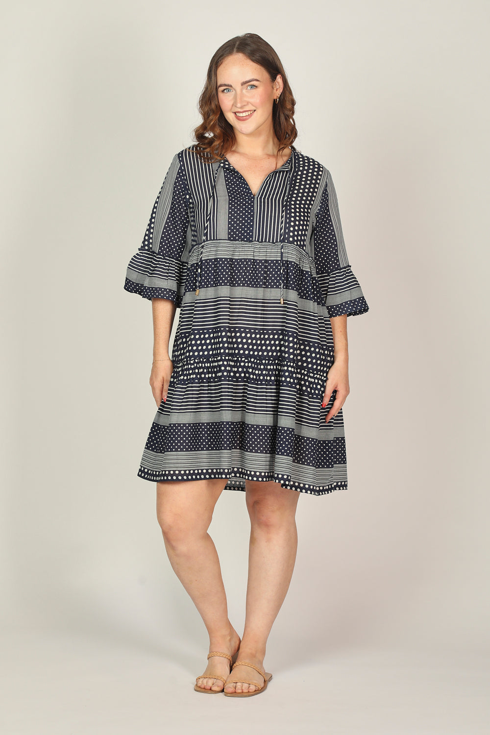 Scout Tiered Dress in Polka Stripes