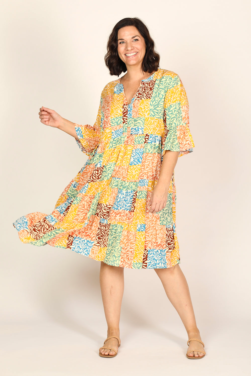 Scout Tiered Dress in Pretty Patchwork