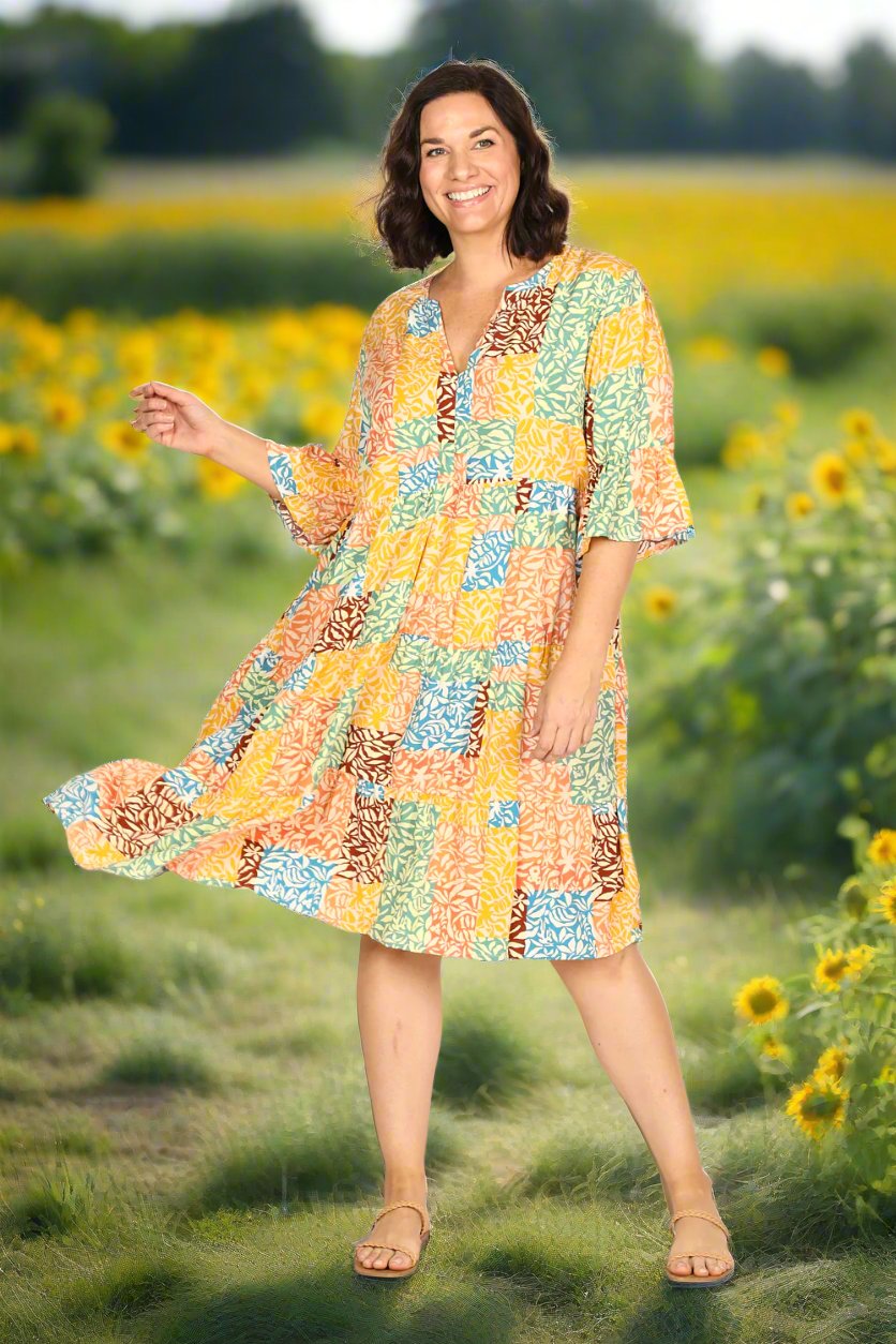 Scout Tiered Dress in Pretty Patchwork