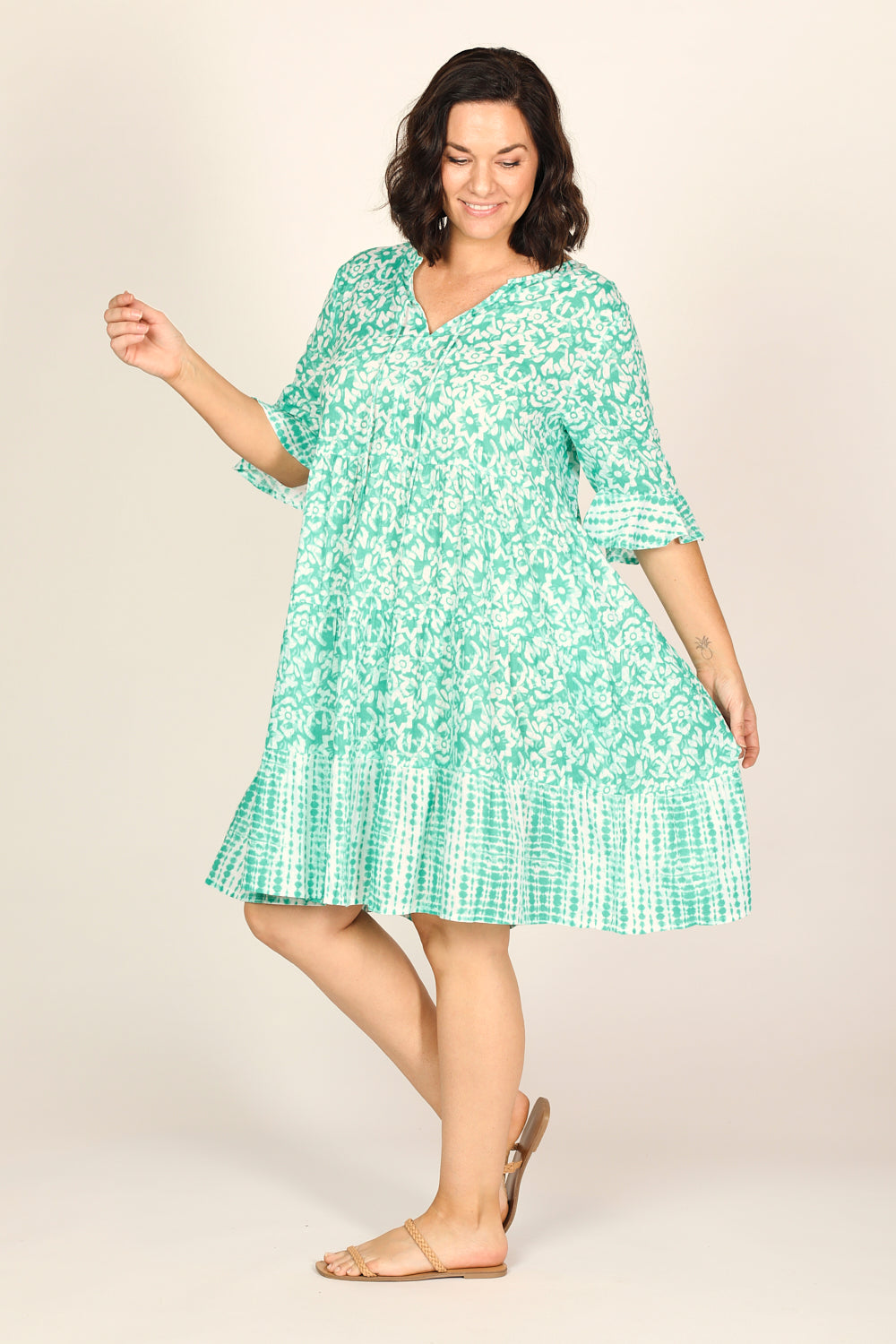 Scout Tiered Dress in Shibori Turquoise