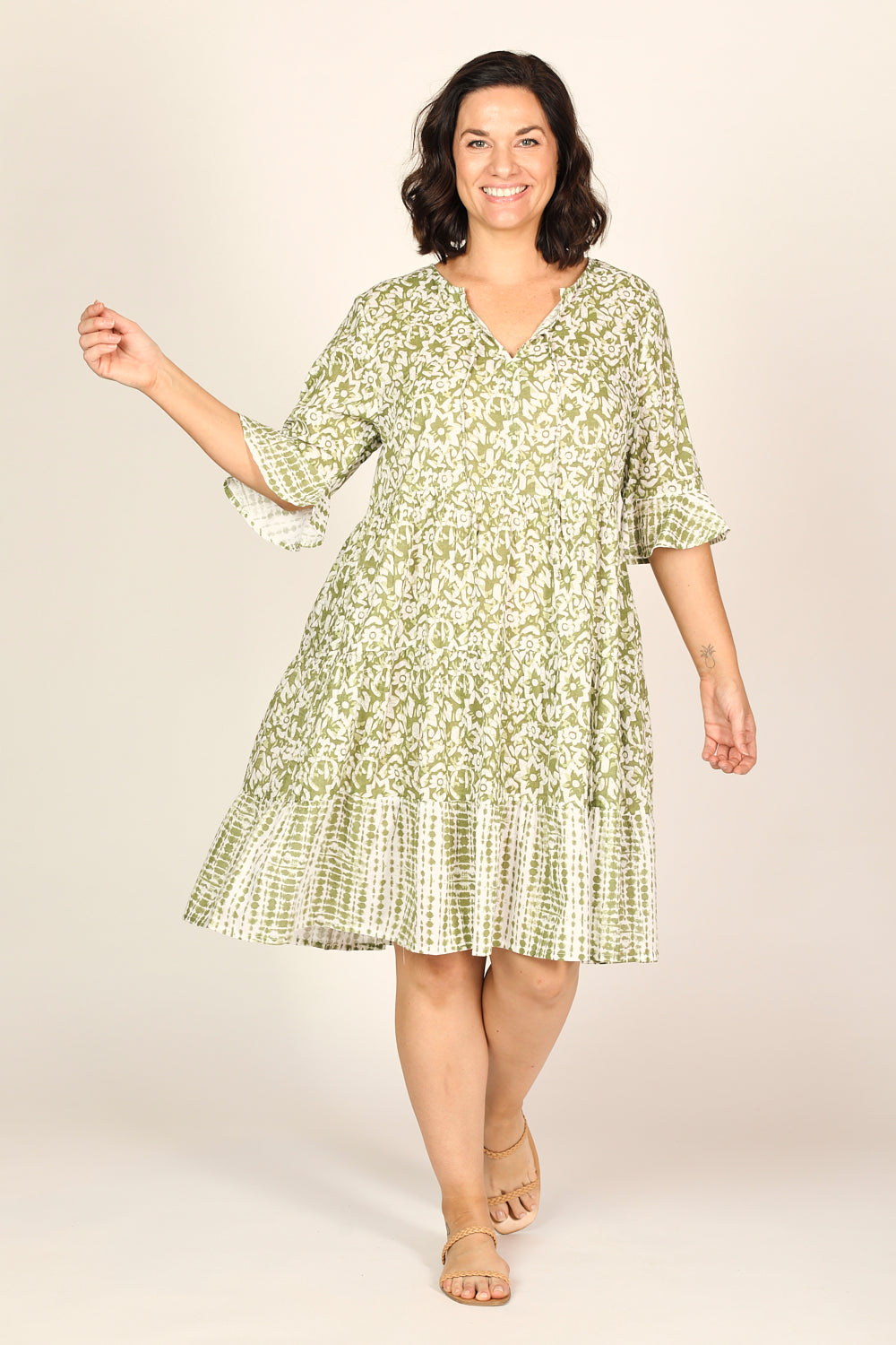 Scout Tiered Dress in Shibori Olive