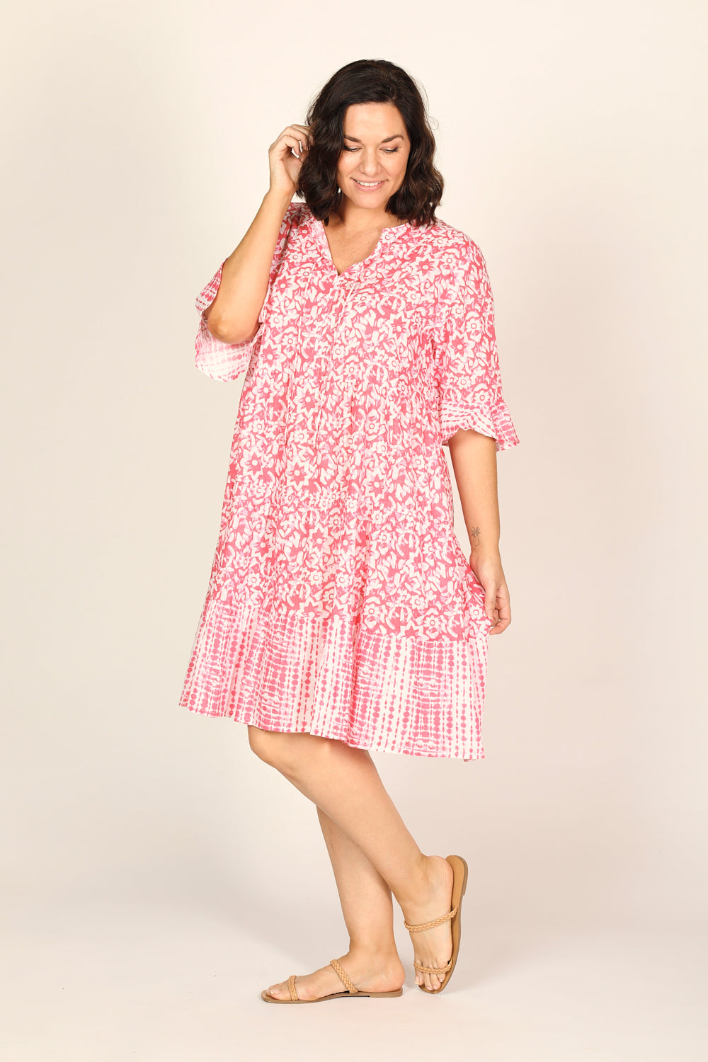 Scout Tiered Dress in Shibori Pink