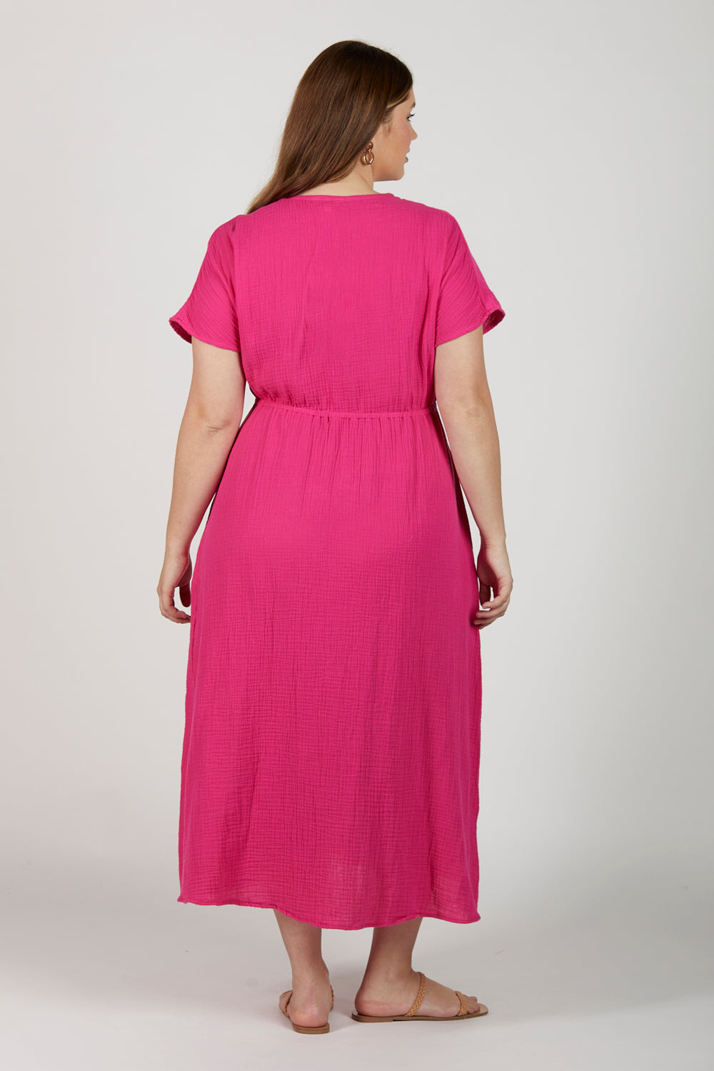 Shari Crinkle Cotton Maxi Dress in Pink Glo