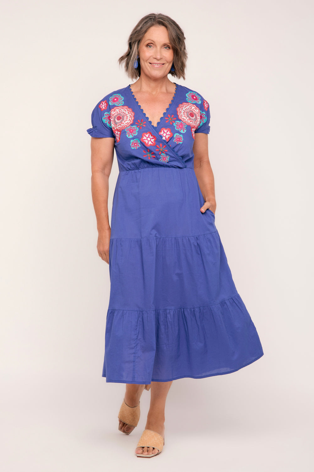 Shari Embroidered Dress in Saleya Blue