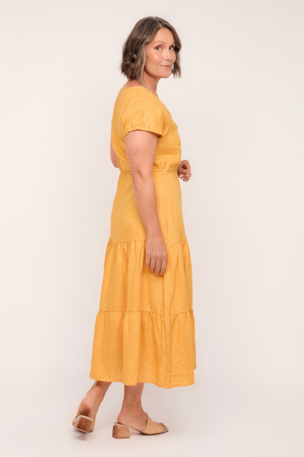 Shari Linen V-Neck Dress in Golden Hour