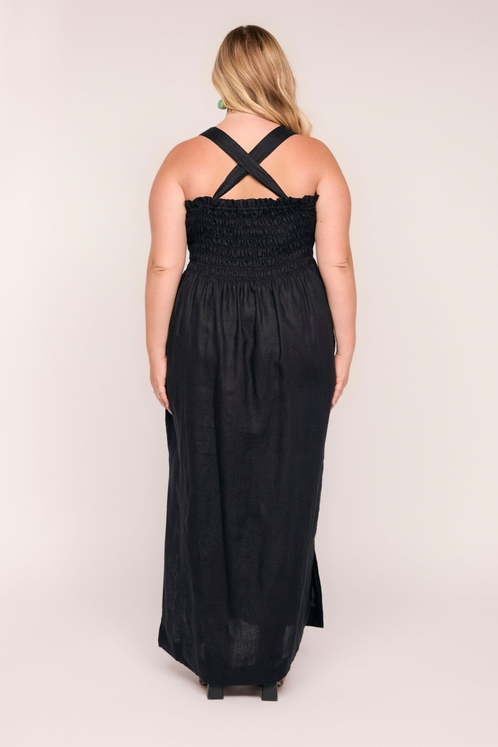 Sherry Linen Strapless Maxi Dress in Black