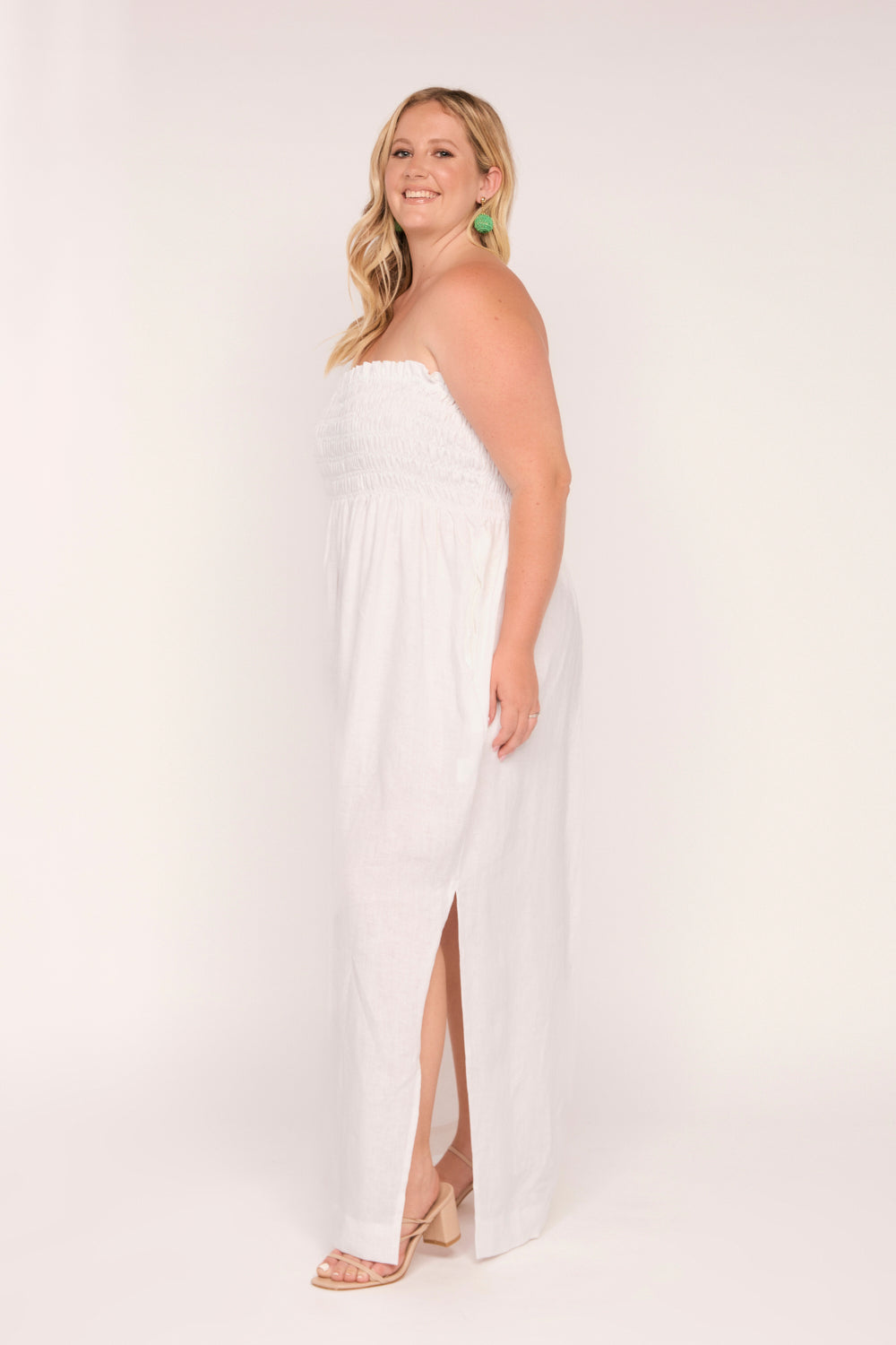 Sherry Linen Strapless Maxi Dress in White