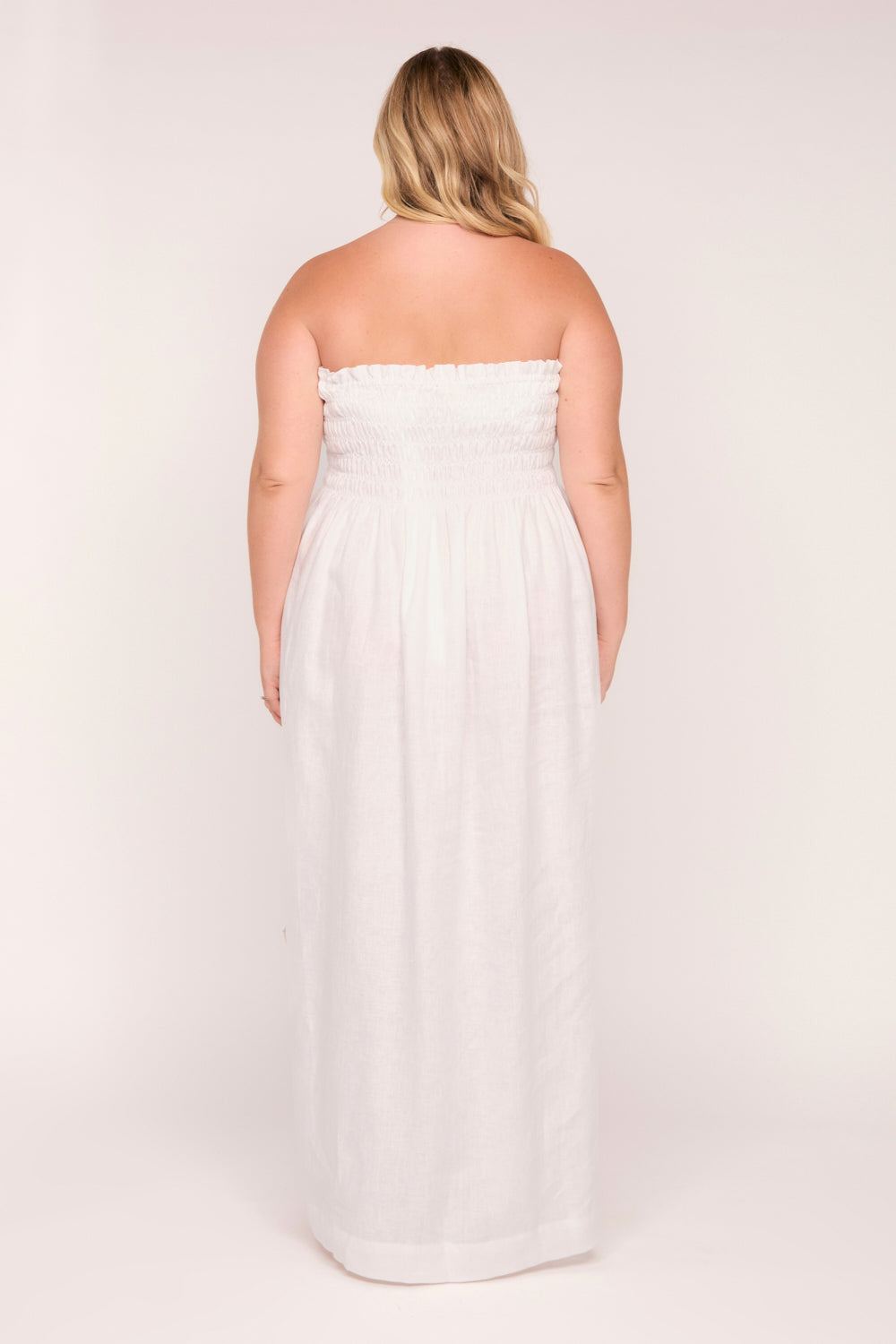 Sherry Linen Strapless Maxi Dress in White