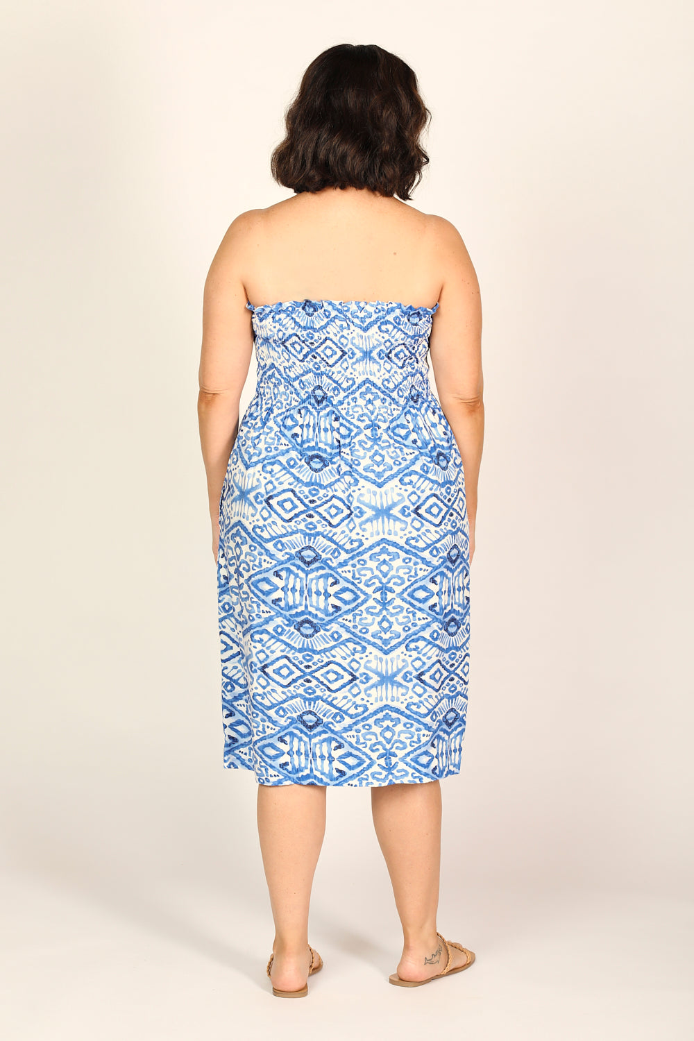 Sherry Shirred Strapless Sundress in Azure Sky