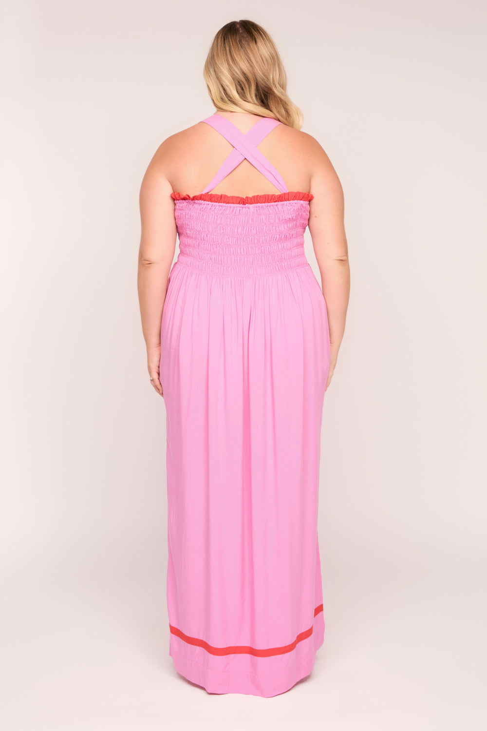 Sherry Shirred Strapless Maxi Dress in Blushing Berries