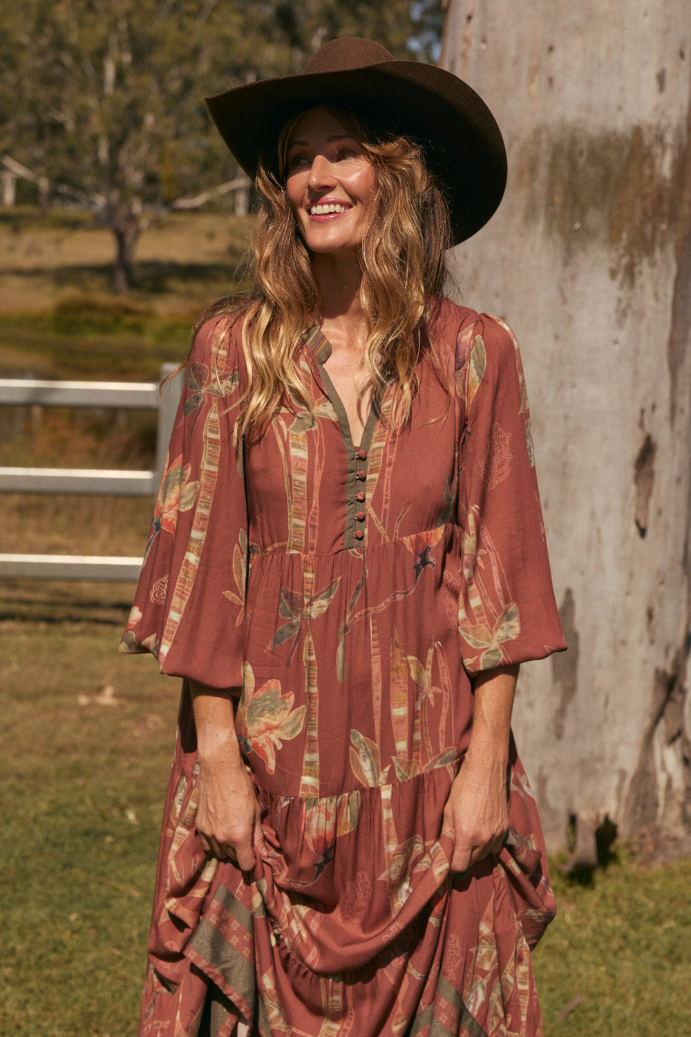 Sienna Billow Sleeve Dress in Outback