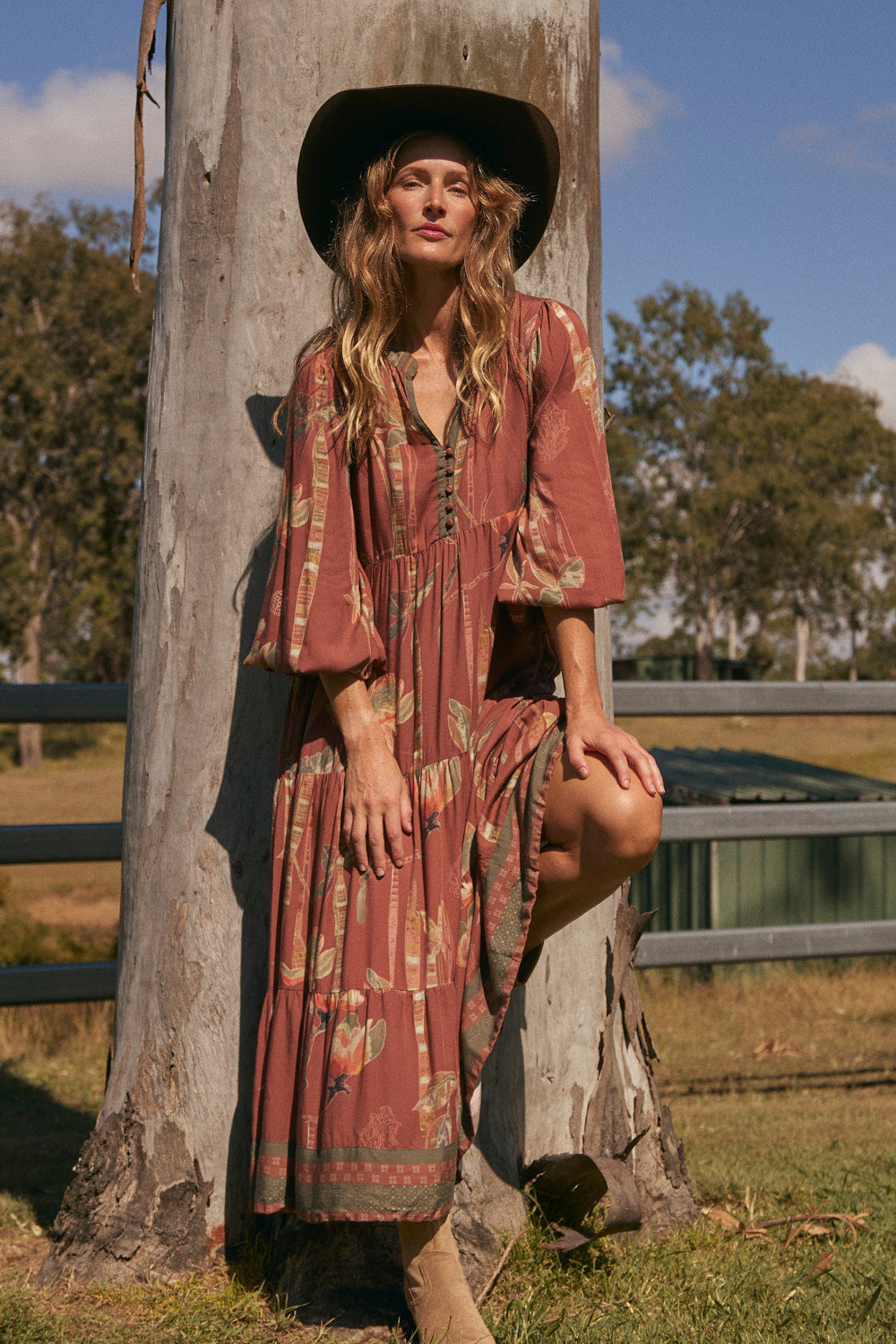 Sienna Billow Sleeve Dress in Outback