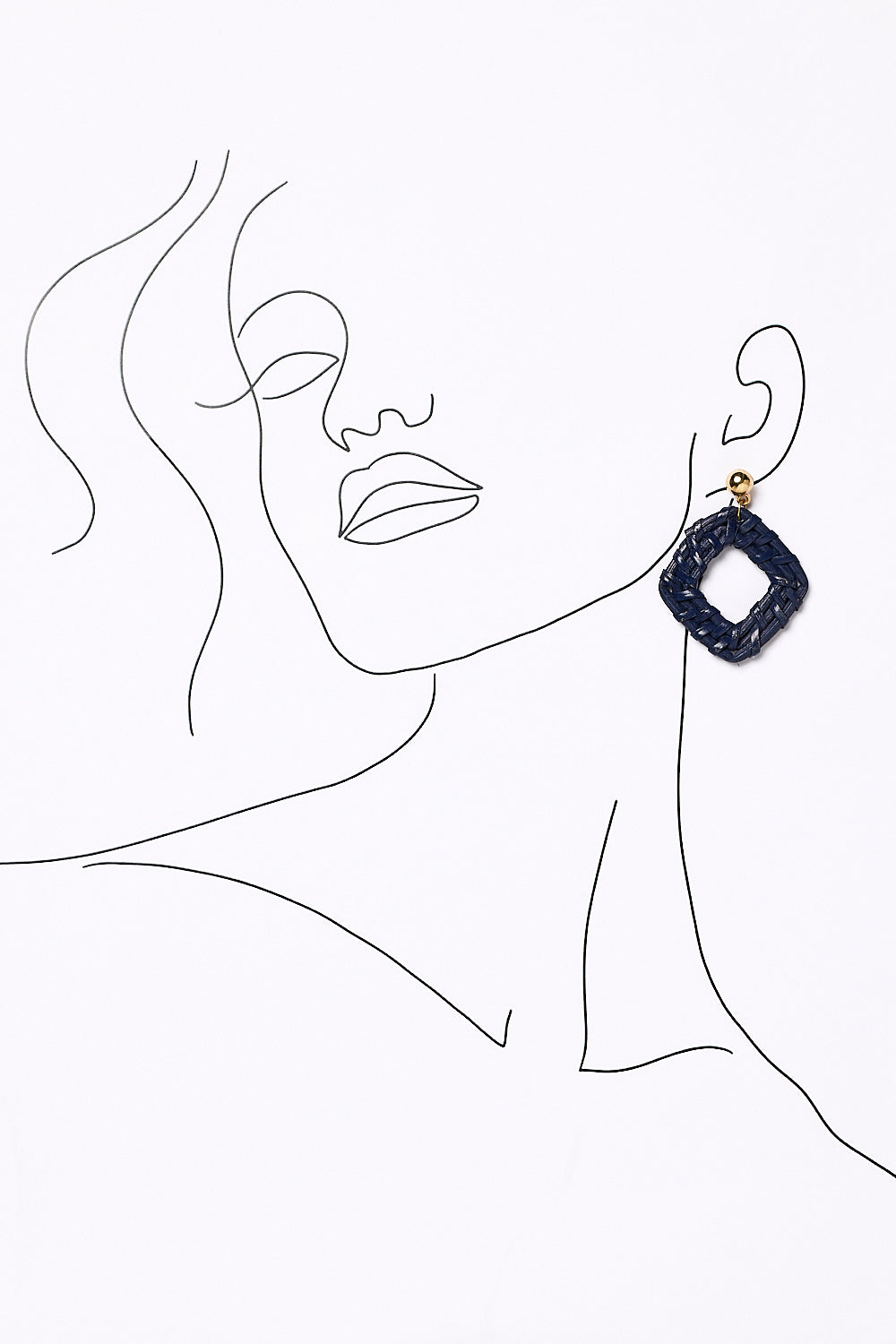 Square Raffia Earrings in Navy