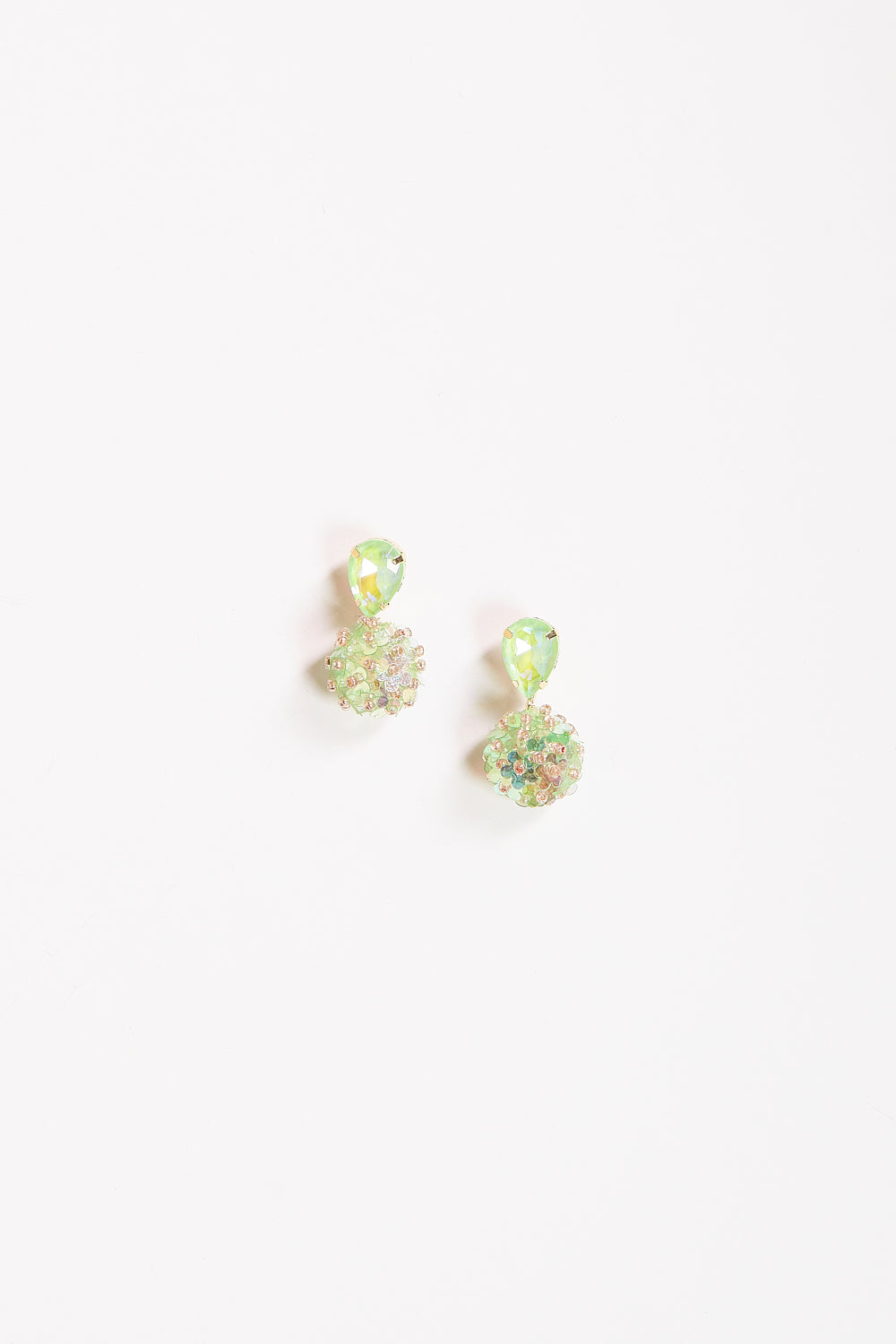 Stone Top Flower Ball Earrings in Green