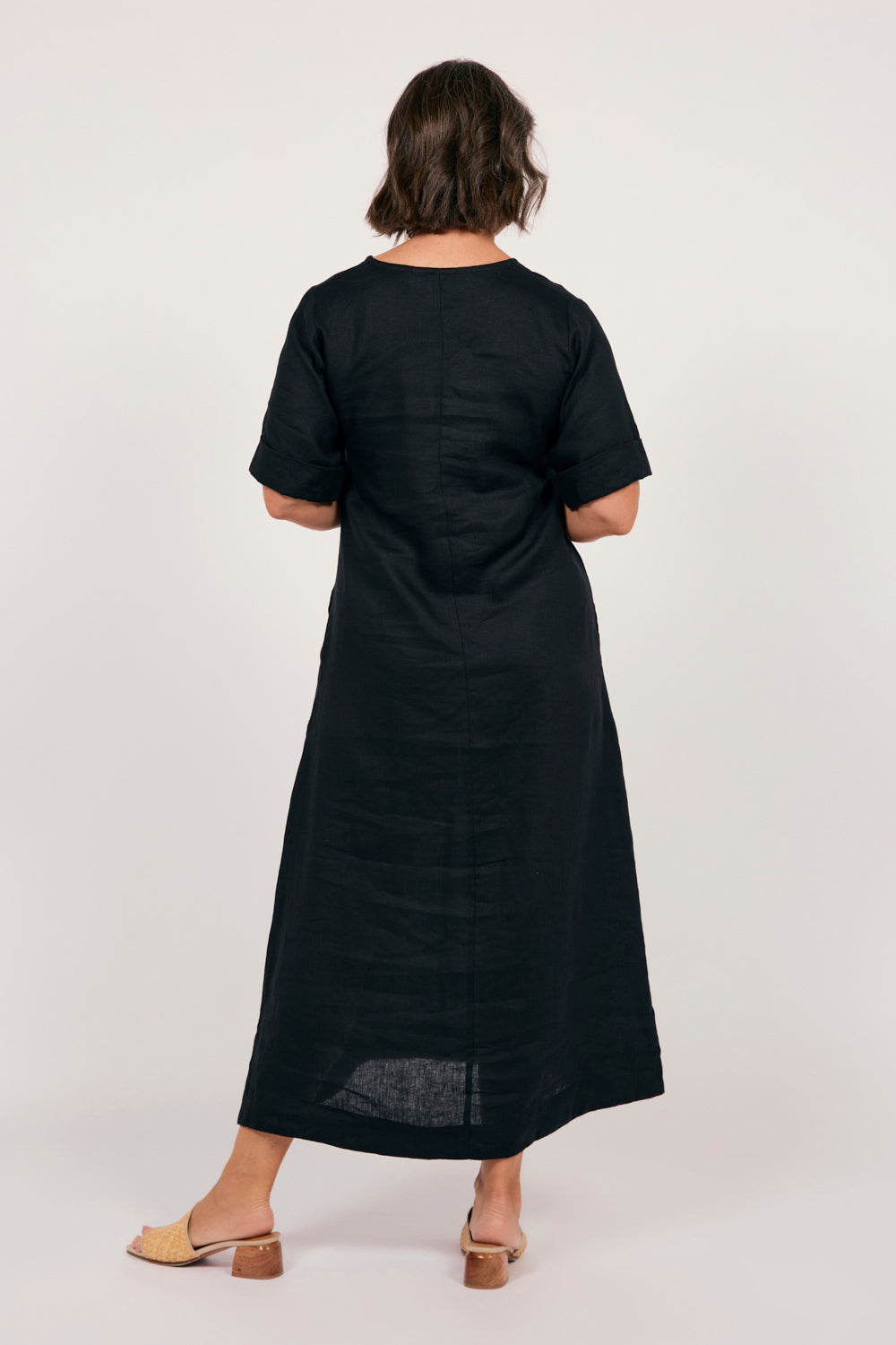 Tamara Linen V-Neck Dress in Black